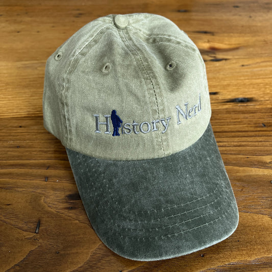 Embroidered HISTORY NERD® with Ben Franklin Two-tone cap - Khaki/Hunter green from The History List store