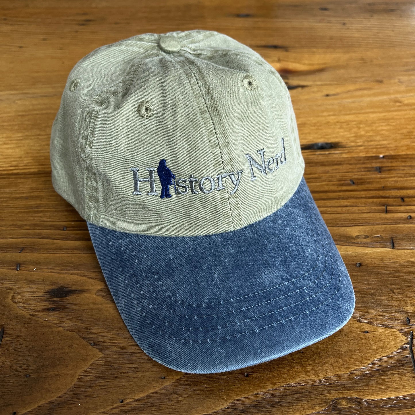 Embroidered HISTORY NERD® with Ben Franklin Two-tone cap - Khaki/Navy from The History List store
