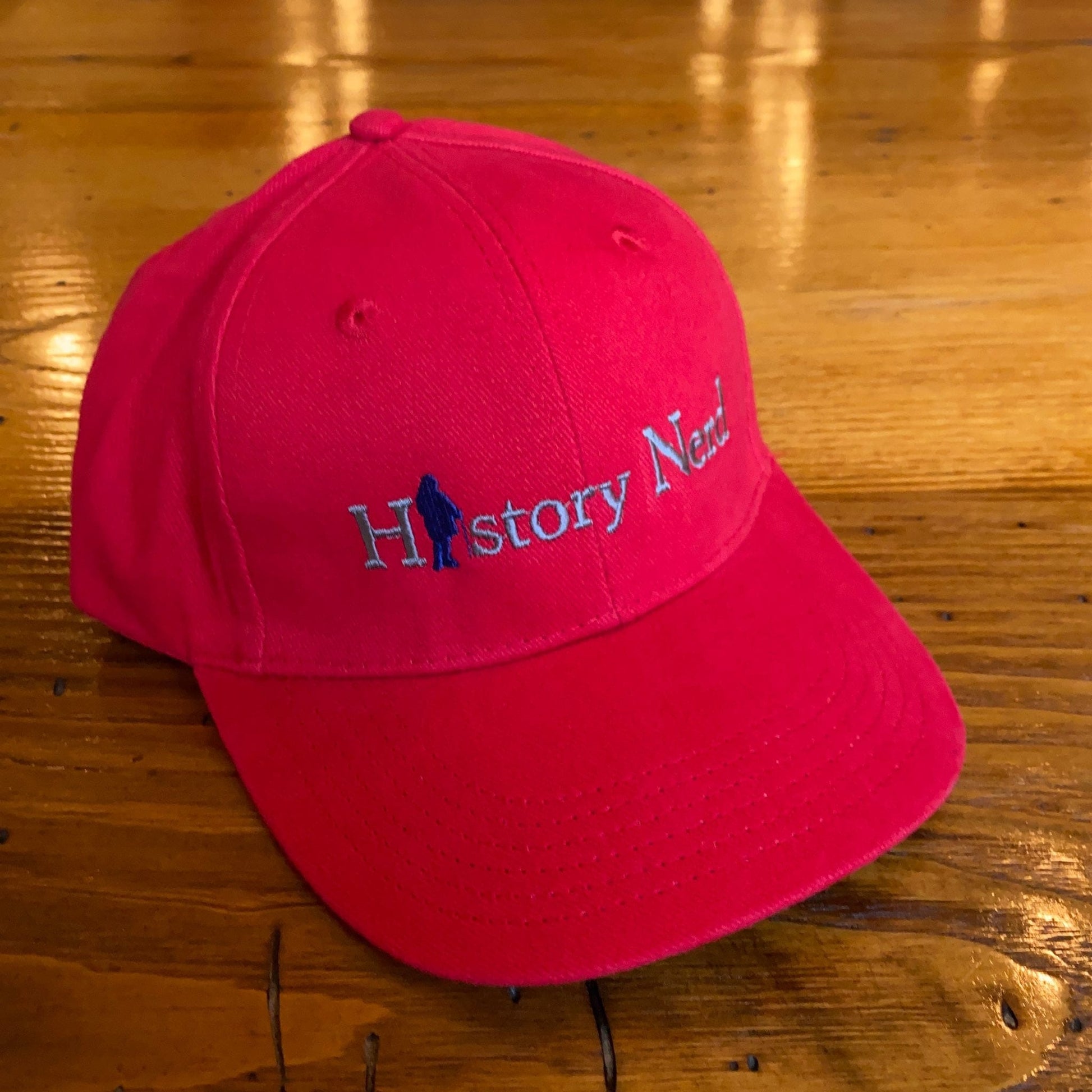 Side View -  Embroidered "History Nerd" with Ben Franklin cap - Red from the History List Store