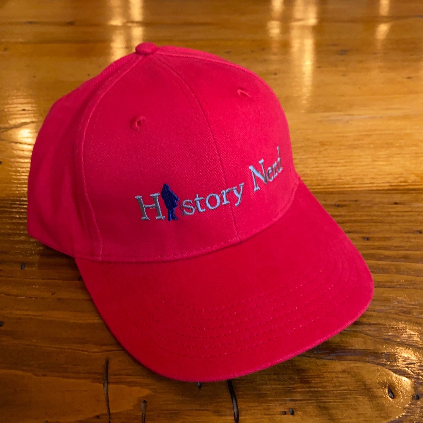 Side View -  Embroidered "History Nerd" with Ben Franklin cap - Red from the History List Store