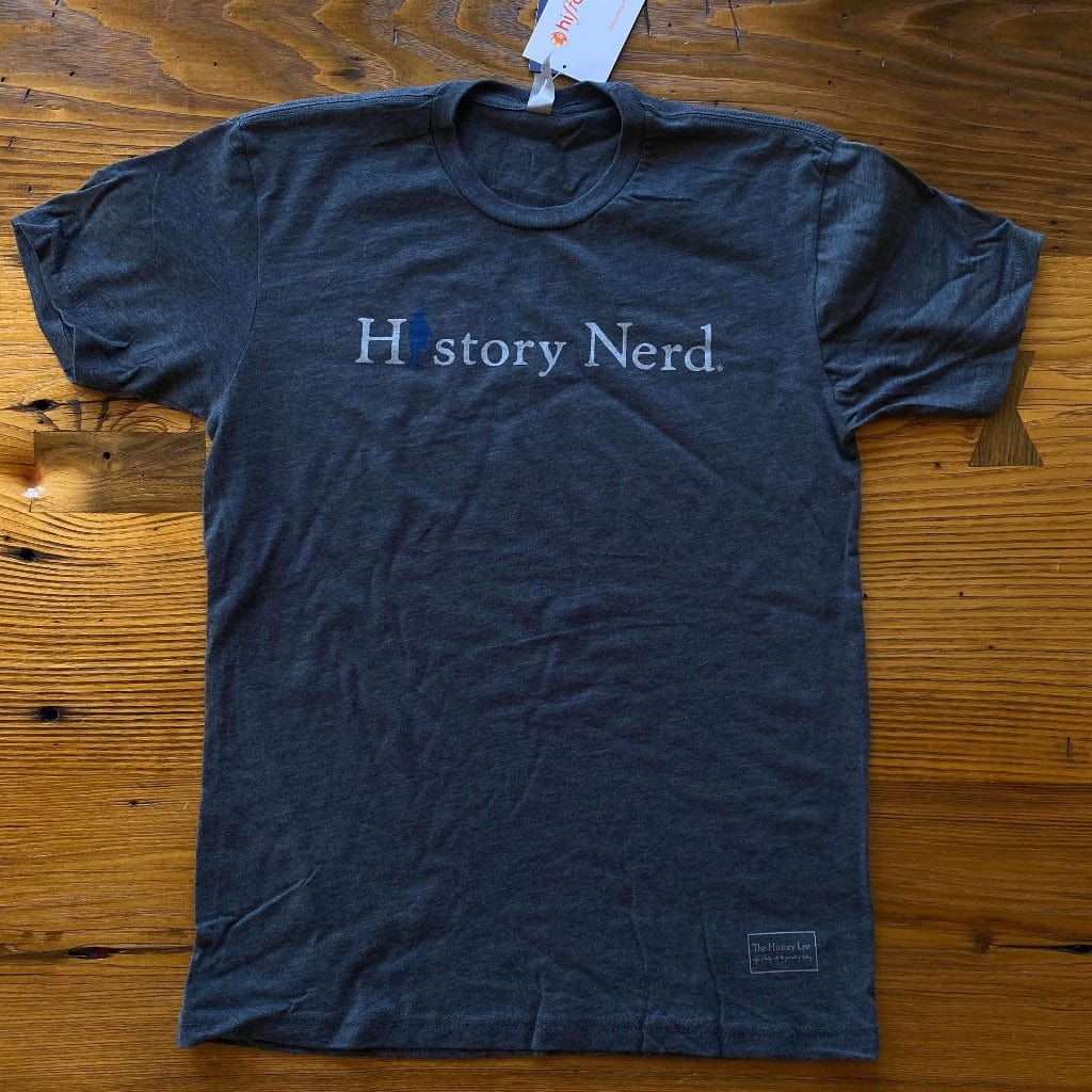 Charcoal Grey "History Nerd" shirt with Ben Franklin from The History List Store