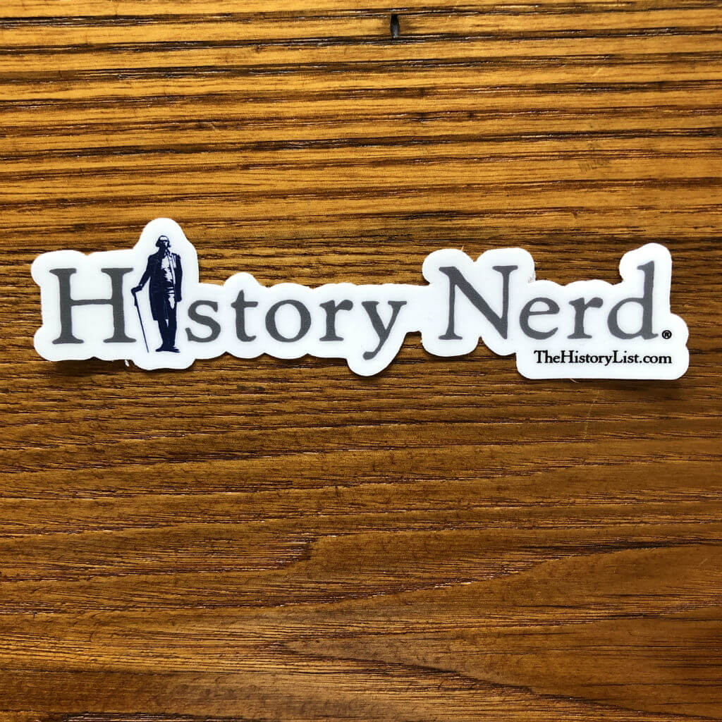 "History Nerd" sticker with George Washington from The History List Store