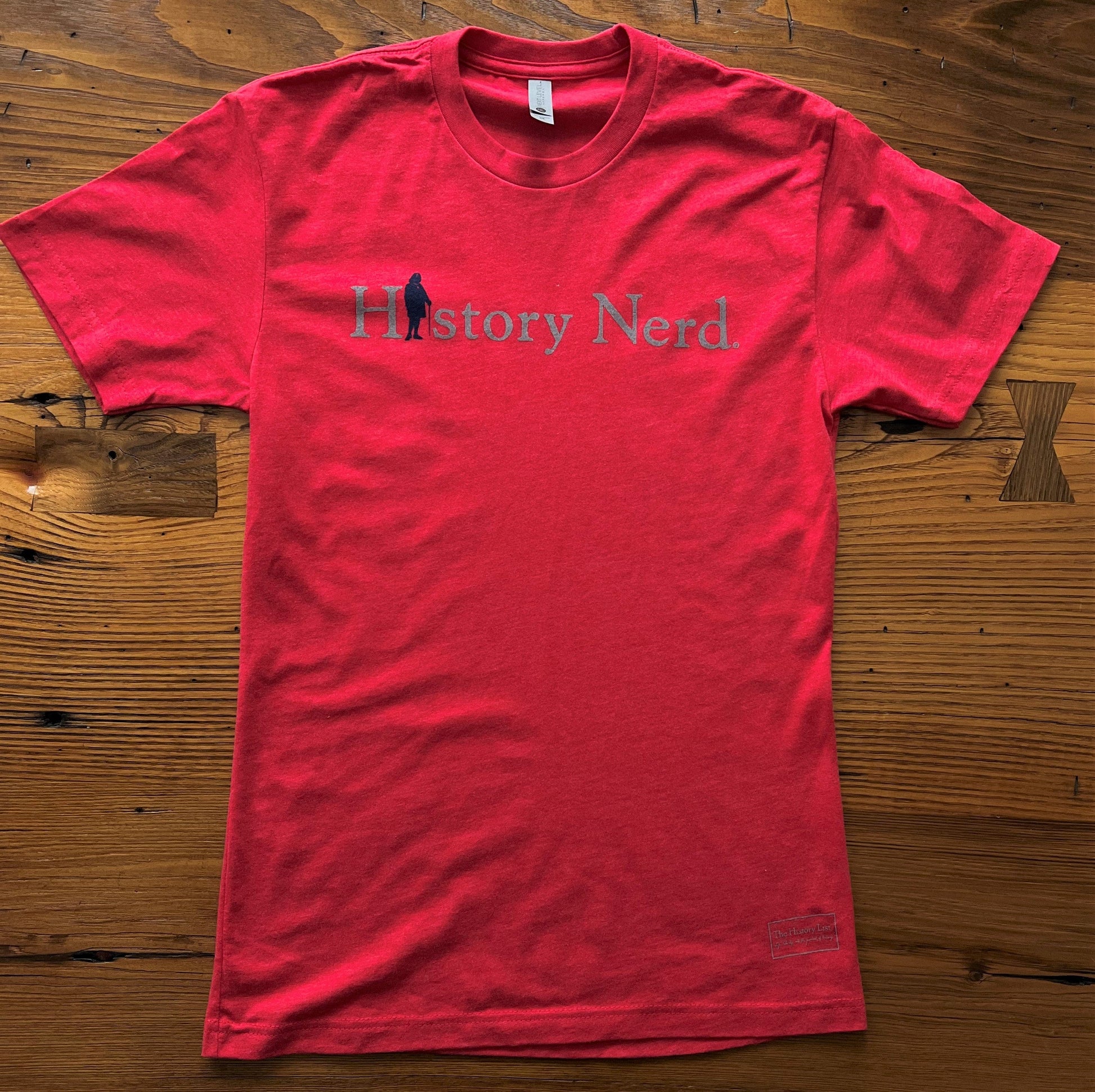 Red "History Nerd" shirt with Ben Franklin from The History List Store