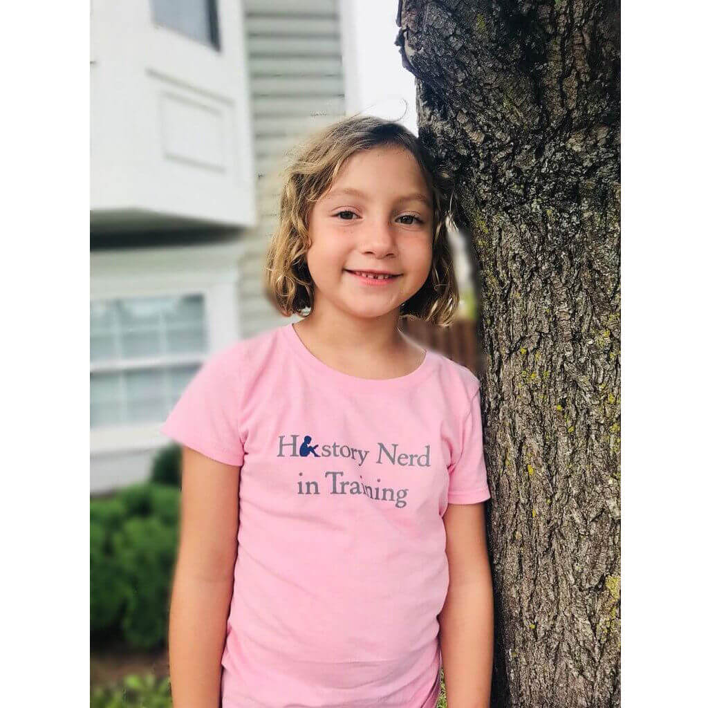 "History Nerd in Training" Youth shirt for girls - Light pink from The History List Store