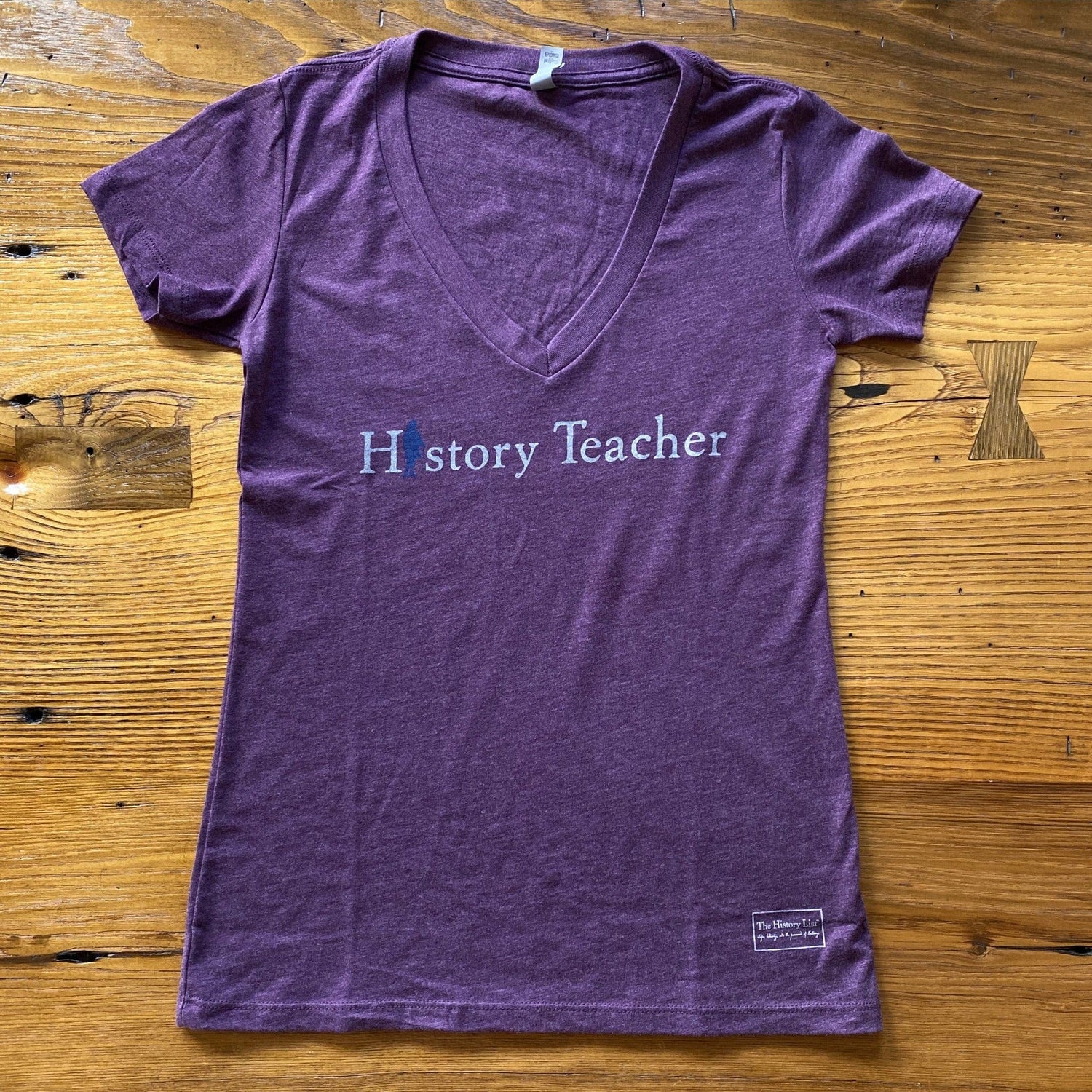 "History Teacher" V-neck T-Shirt with Ben Franklin - Purple from The History List Store