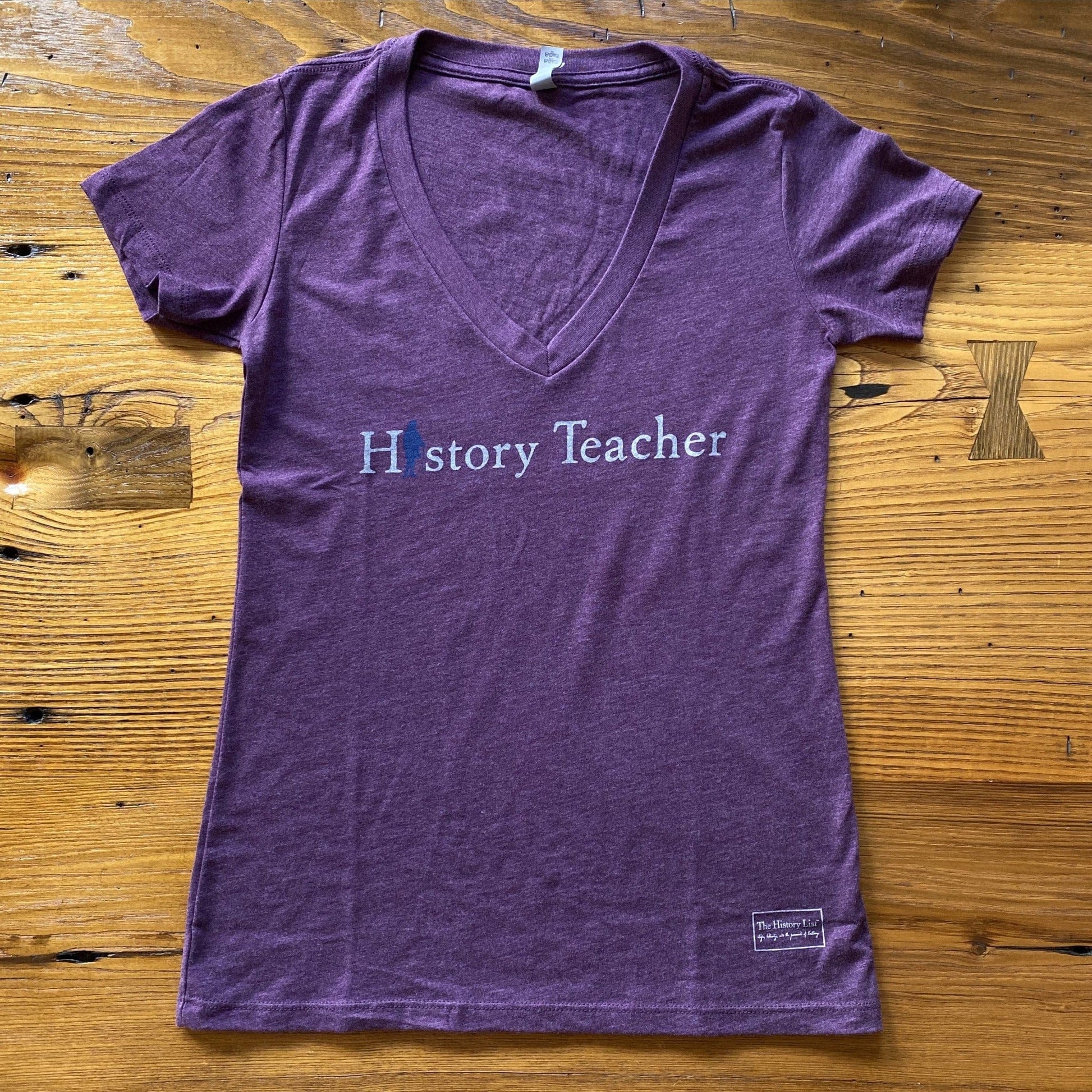 History Teacher V-neck T-Shirt with Ben Franklin - Purple