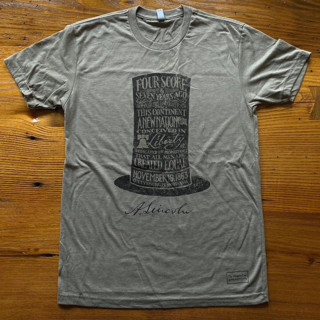 Warm Grey | Lincoln's Gettysburg Address and Stovepipe Hat Shirt from the History List Store