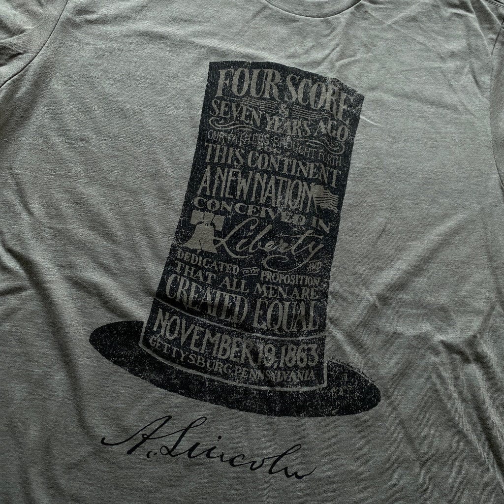 Warm Grey | Lincoln's Gettysburg Address and Stovepipe Hat Shirt from the History List Store