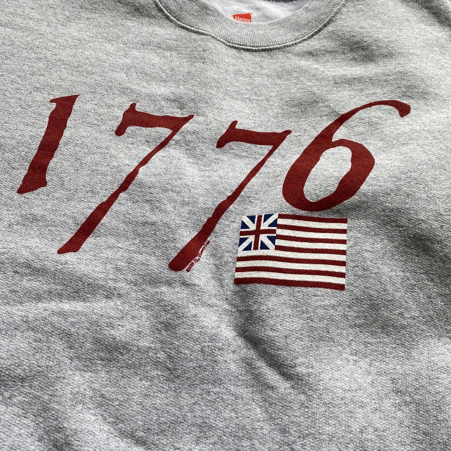 Close-up of "1776 with Our Nation's First Flag" Crewneck sweatshirt from The History List store