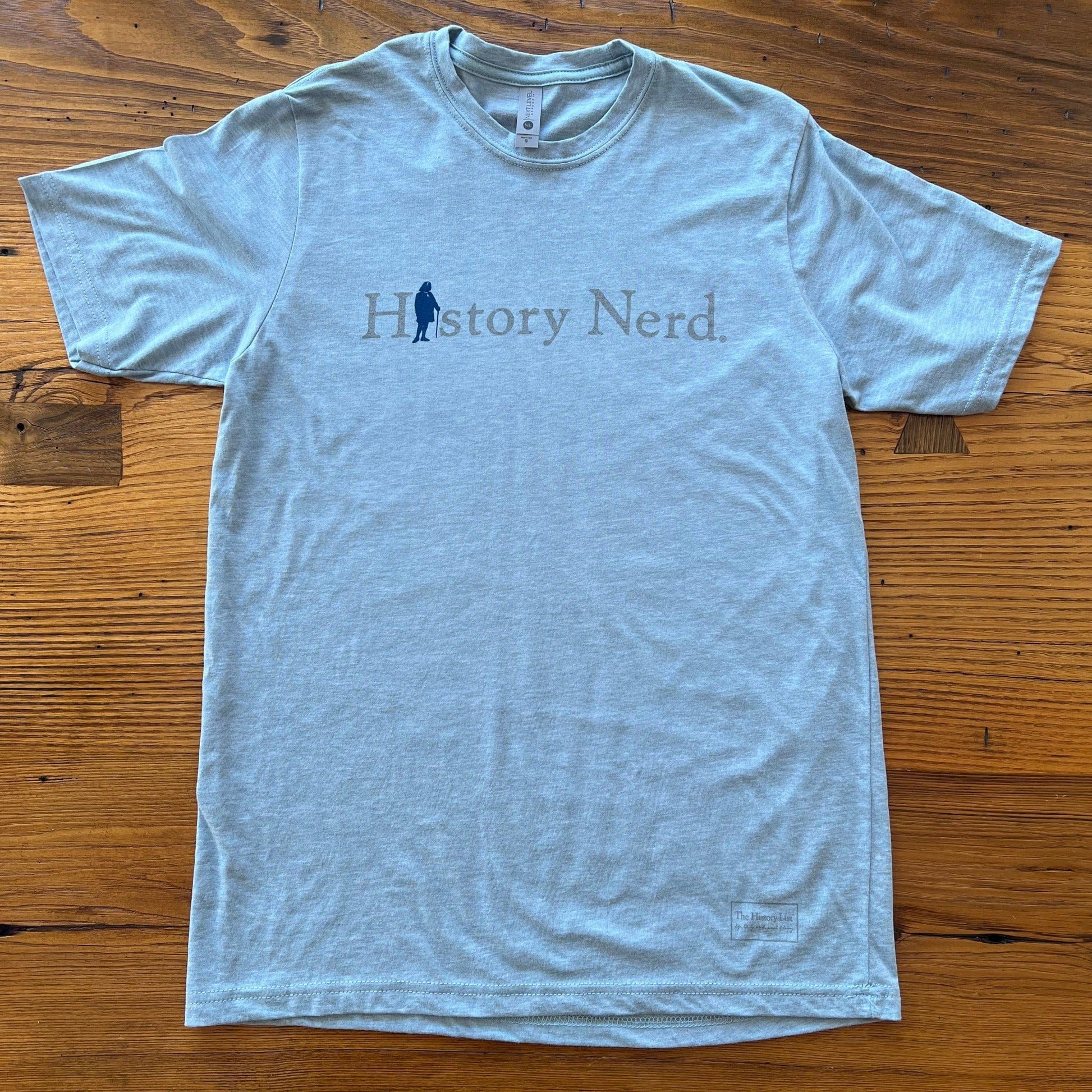 Light blue heather "History Nerd" shirt with Ben Franklin from The History List Store