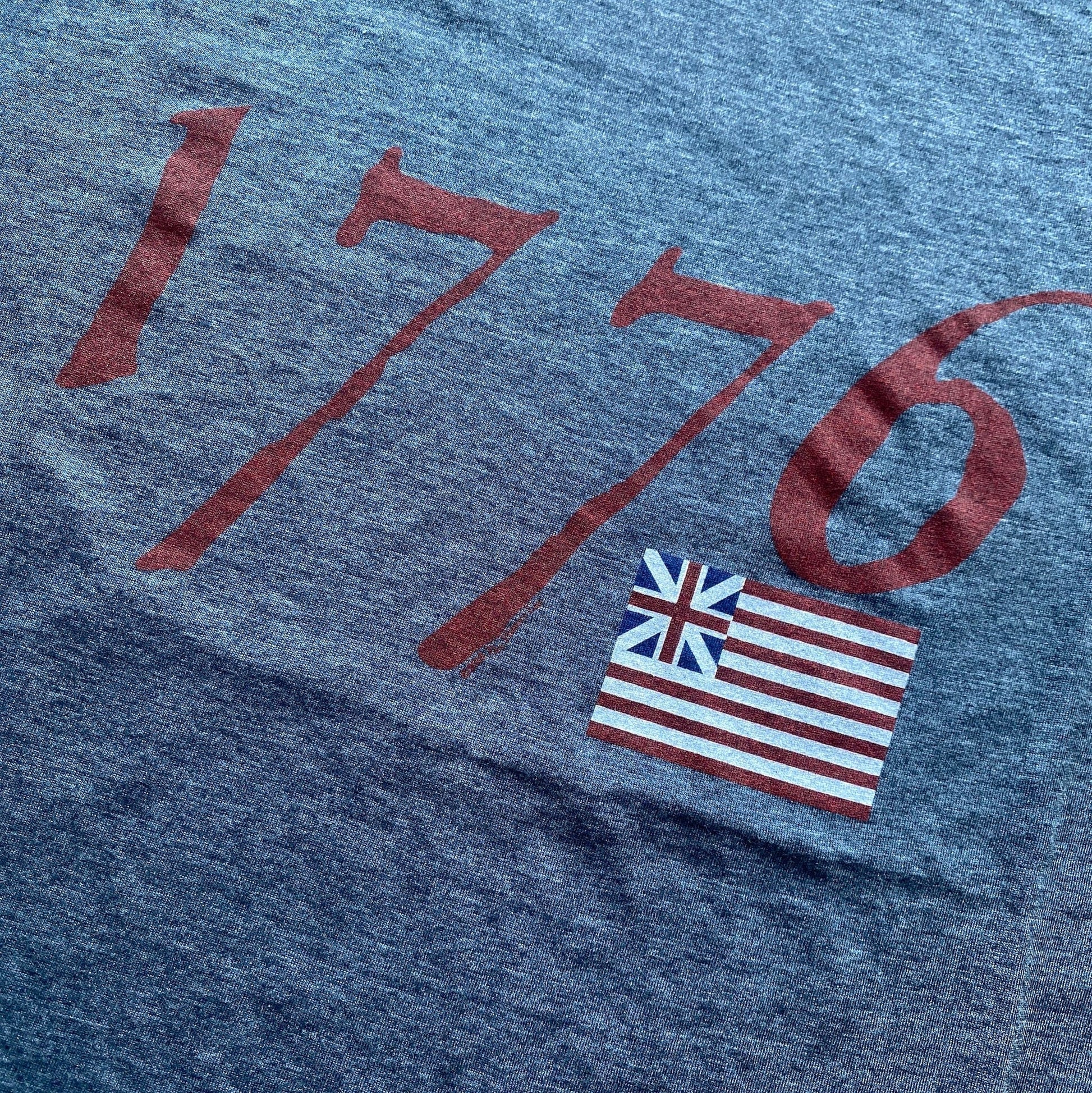 Close-up of "1776 with Our Nation's First Flag" Shirt - Antique denim from The History List store