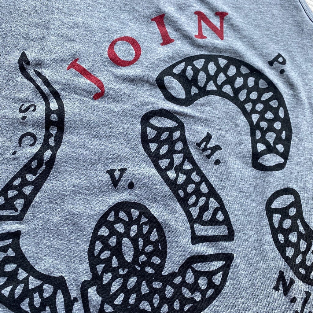 Close-up of "Join or Die" Tank top for women from the history list store