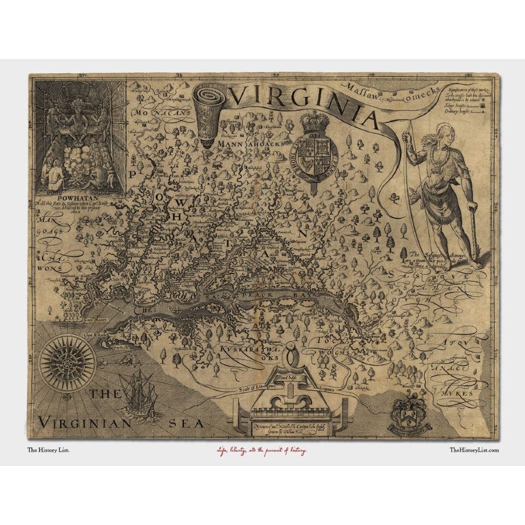 John Smith’s map of Jamestown published in 1612 from the History List Store