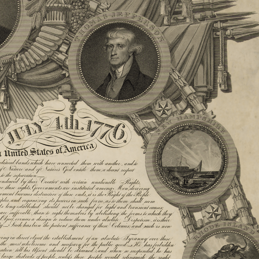 Close-up Print | Historic "Declaration of Independence" Engraving by publisher John Binns as a small poster from the history list store