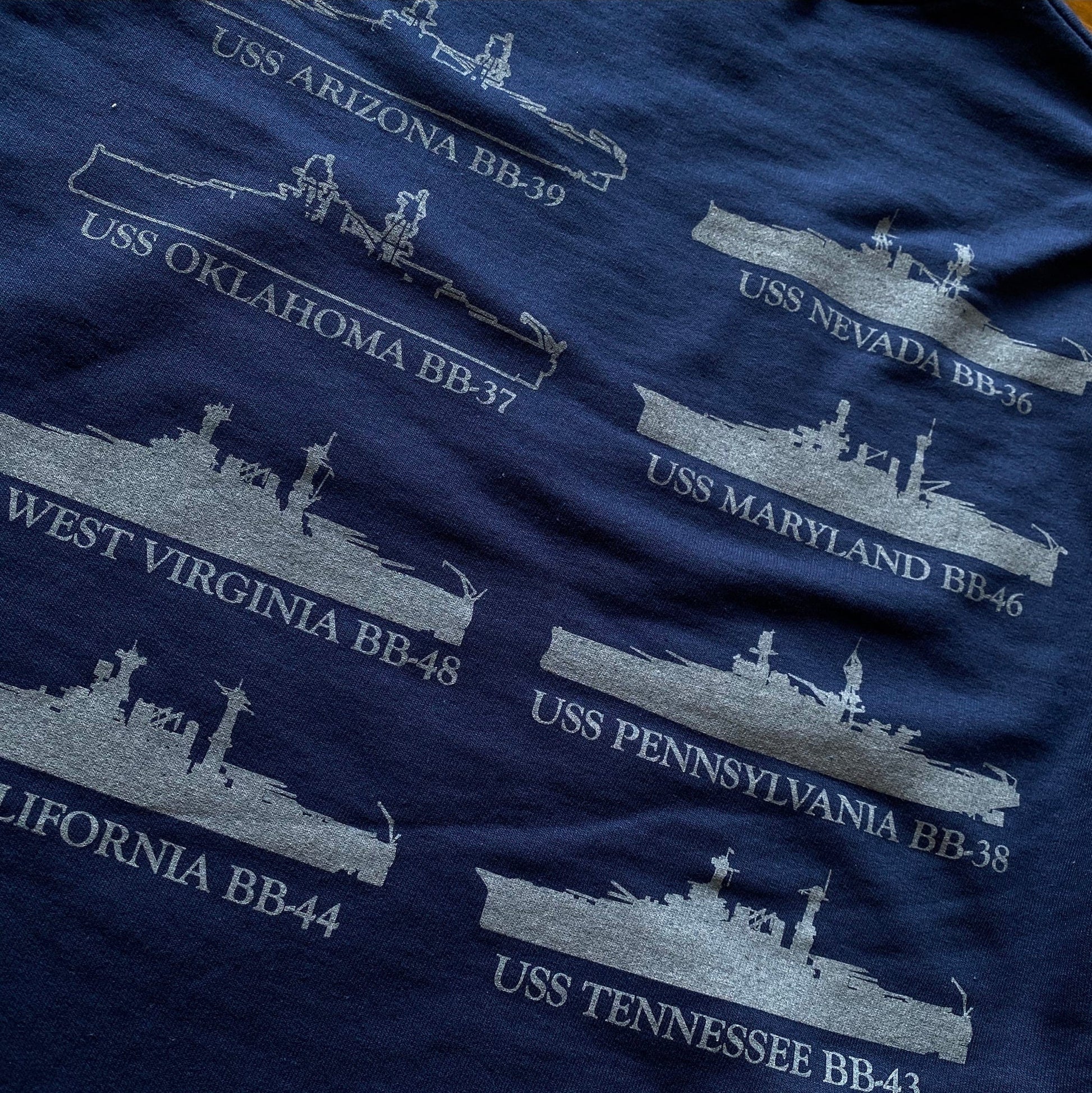 Close-up Back of the Pearl Harbor “Battleship Row” Crewneck sweatshirt from the History List Store