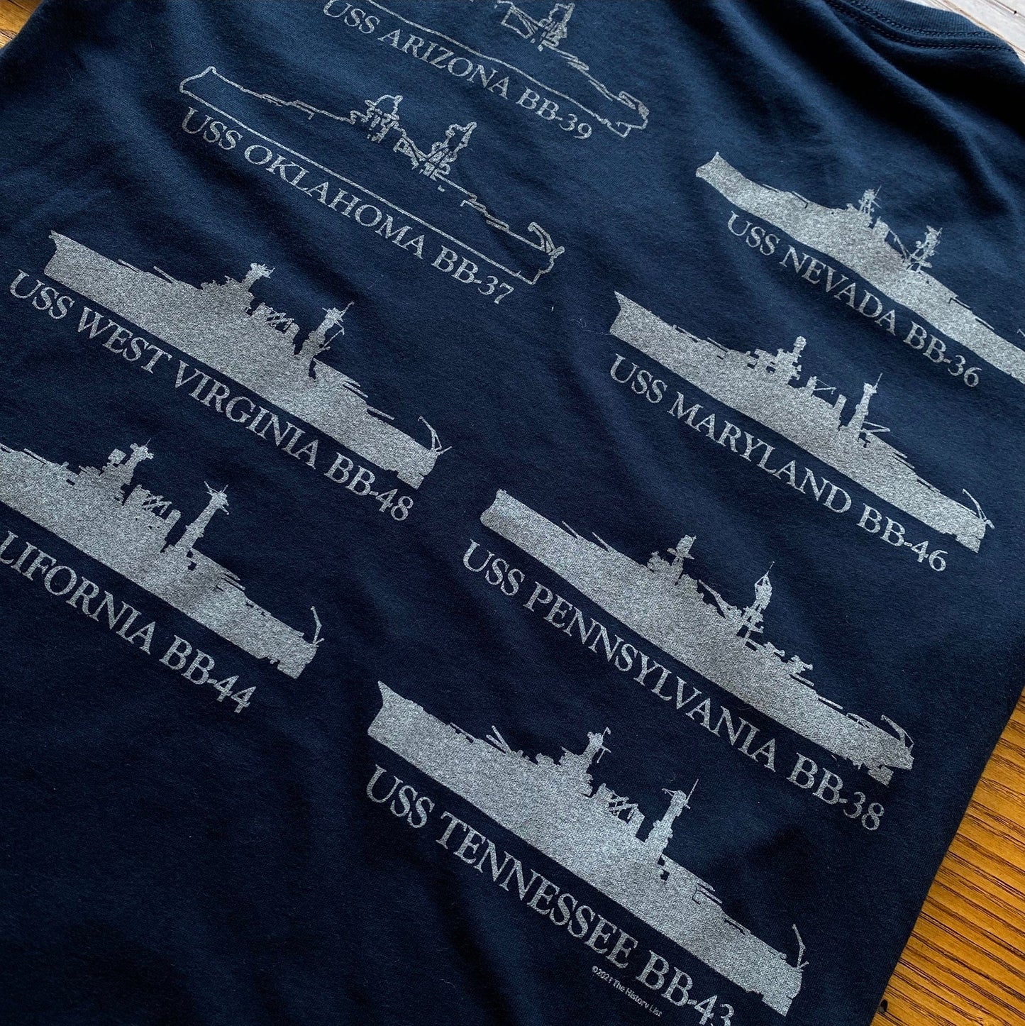 Close-up Back Pearl Harbor “Battleship Row” Women's v-neck shirt from the History List Store