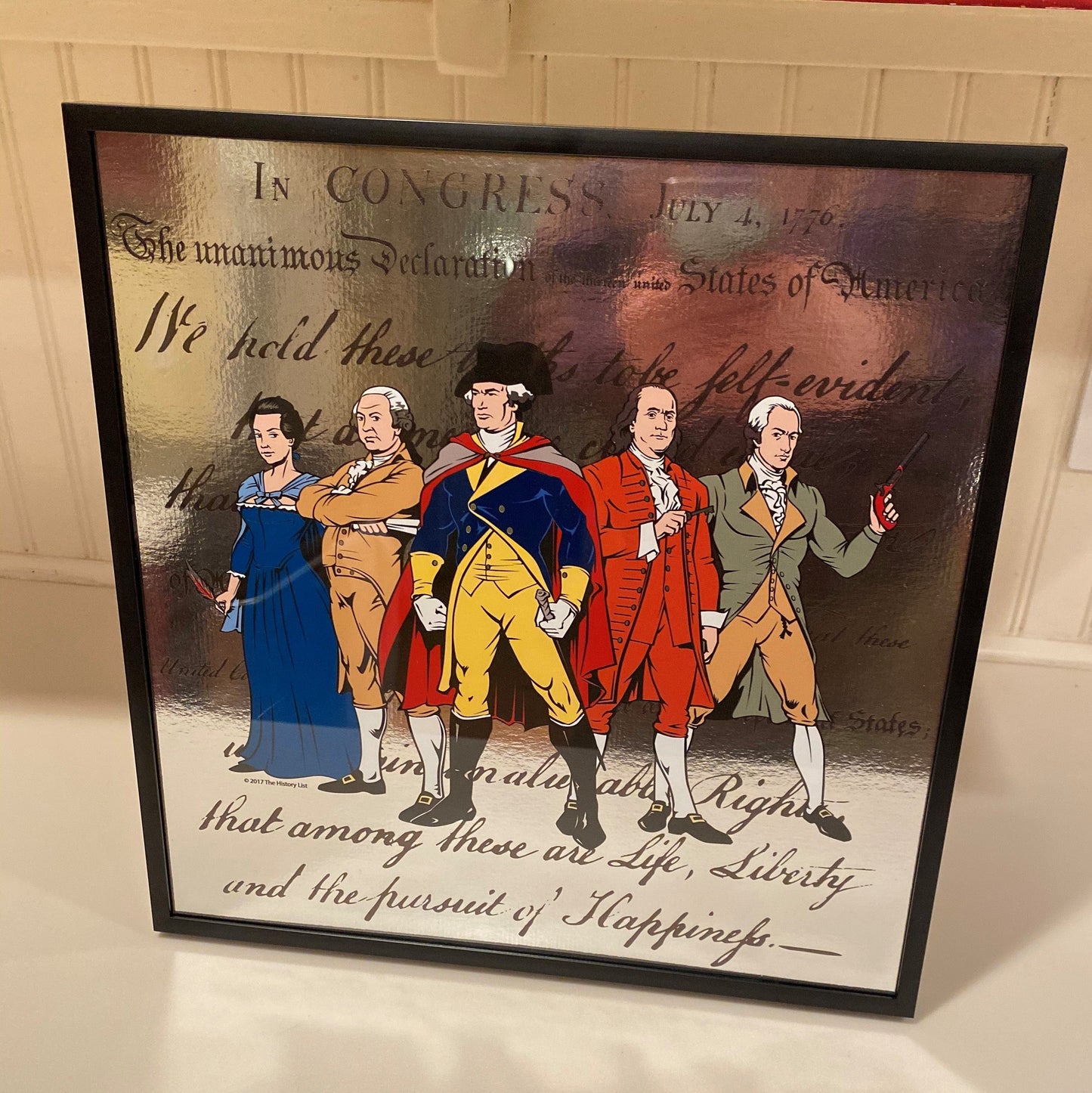"Revolutionary Superheroes and the Declaration of Independence" Mirrored print - Shown framed from the history list store