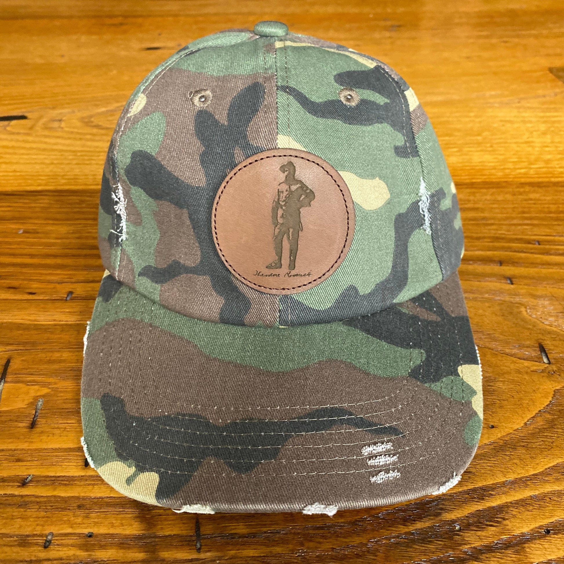 Military Camo Theodore Roosevelt "Signature Series" Leather patch cap from the History List Store