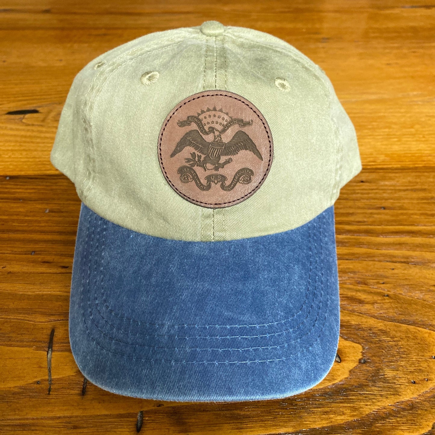 Khaki-Navy Teddy Roosevelt "Rough Riders" Leather patch cap from the History List Store