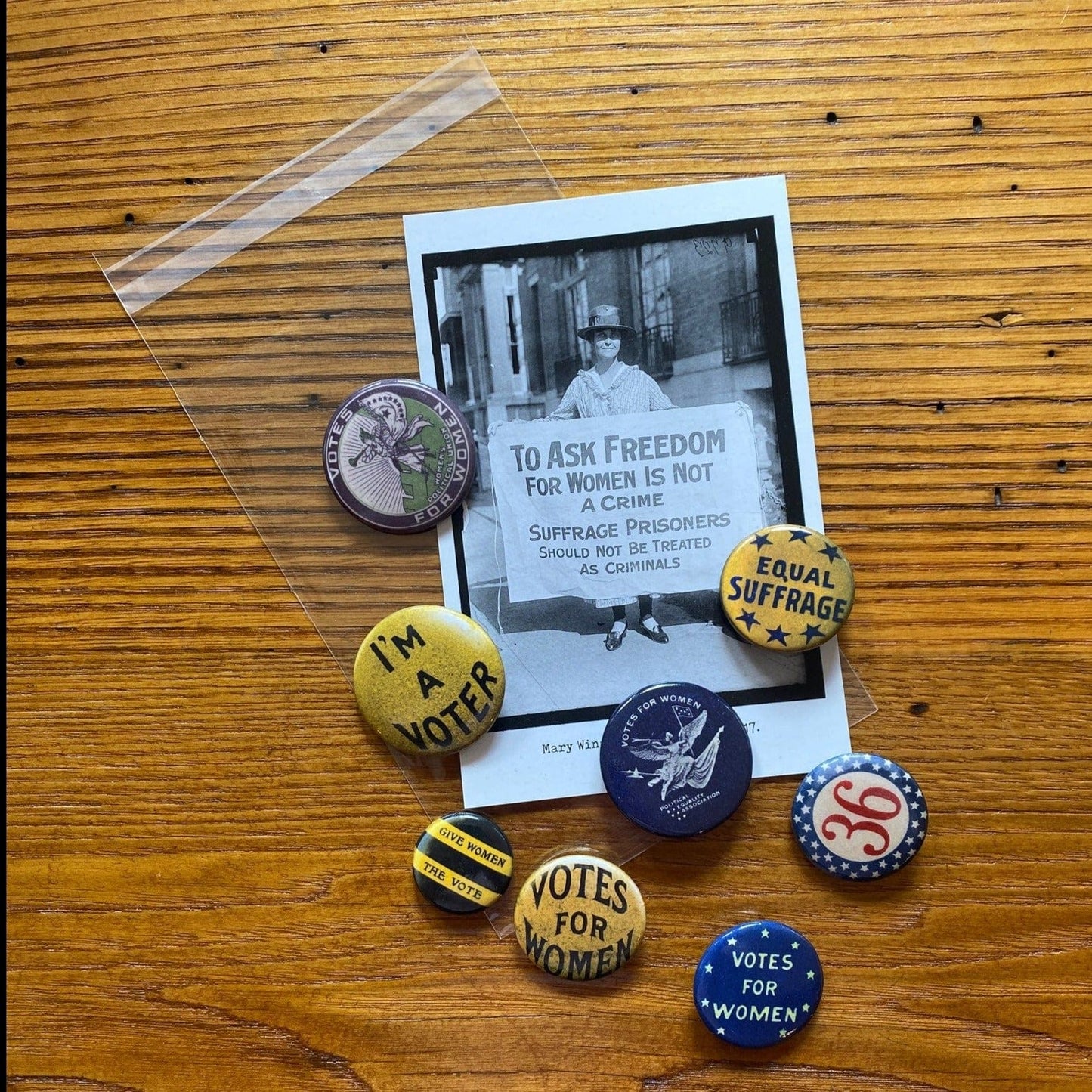 Suffrage Button Pack with reproductions of 8 historical buttons from the History List Store