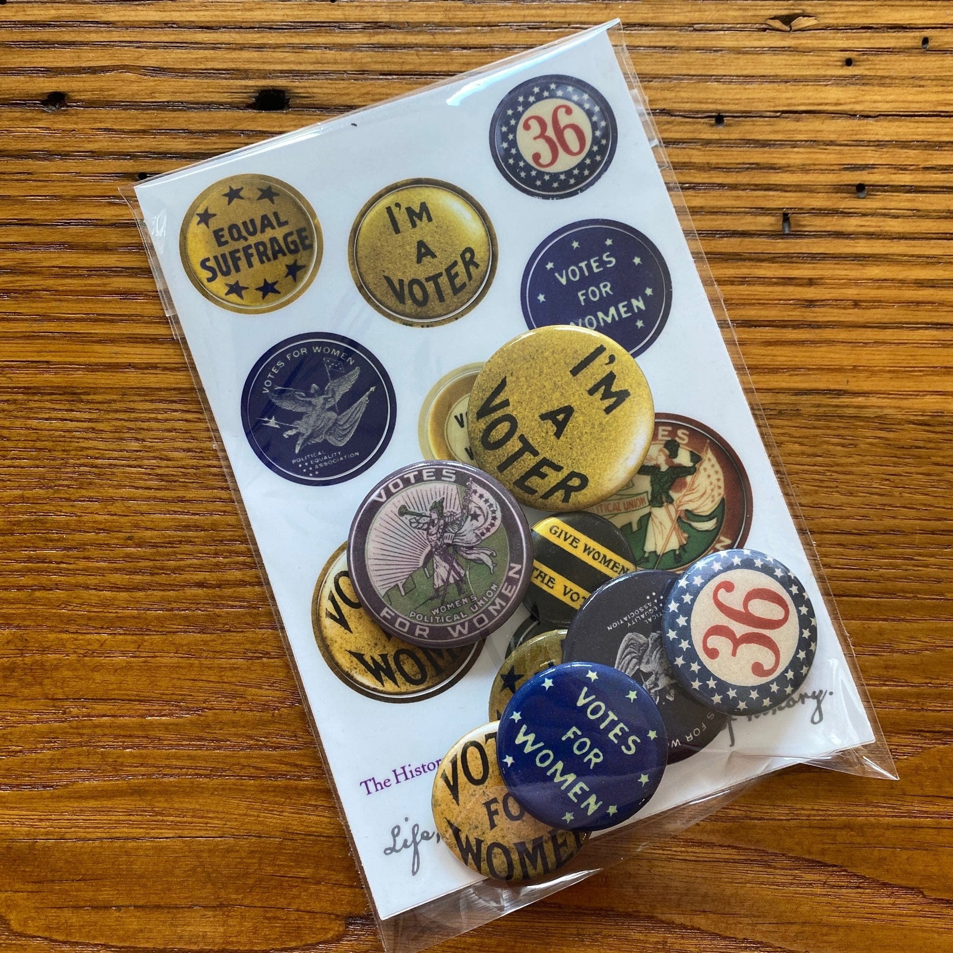 Suffrage Campaign Historical Button Pins and Sticker Sheet Bundle