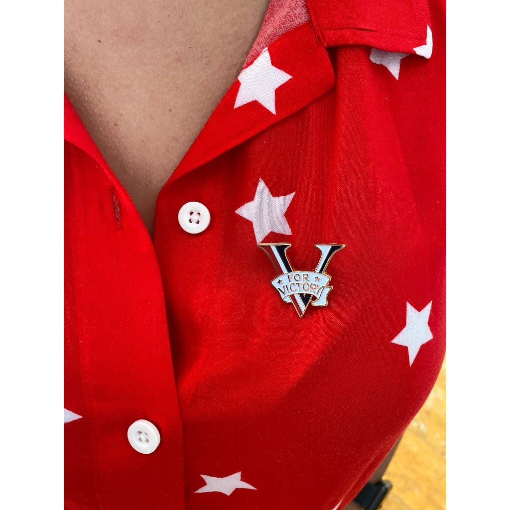 Worn "V for Victory" Pin from the History List Store
