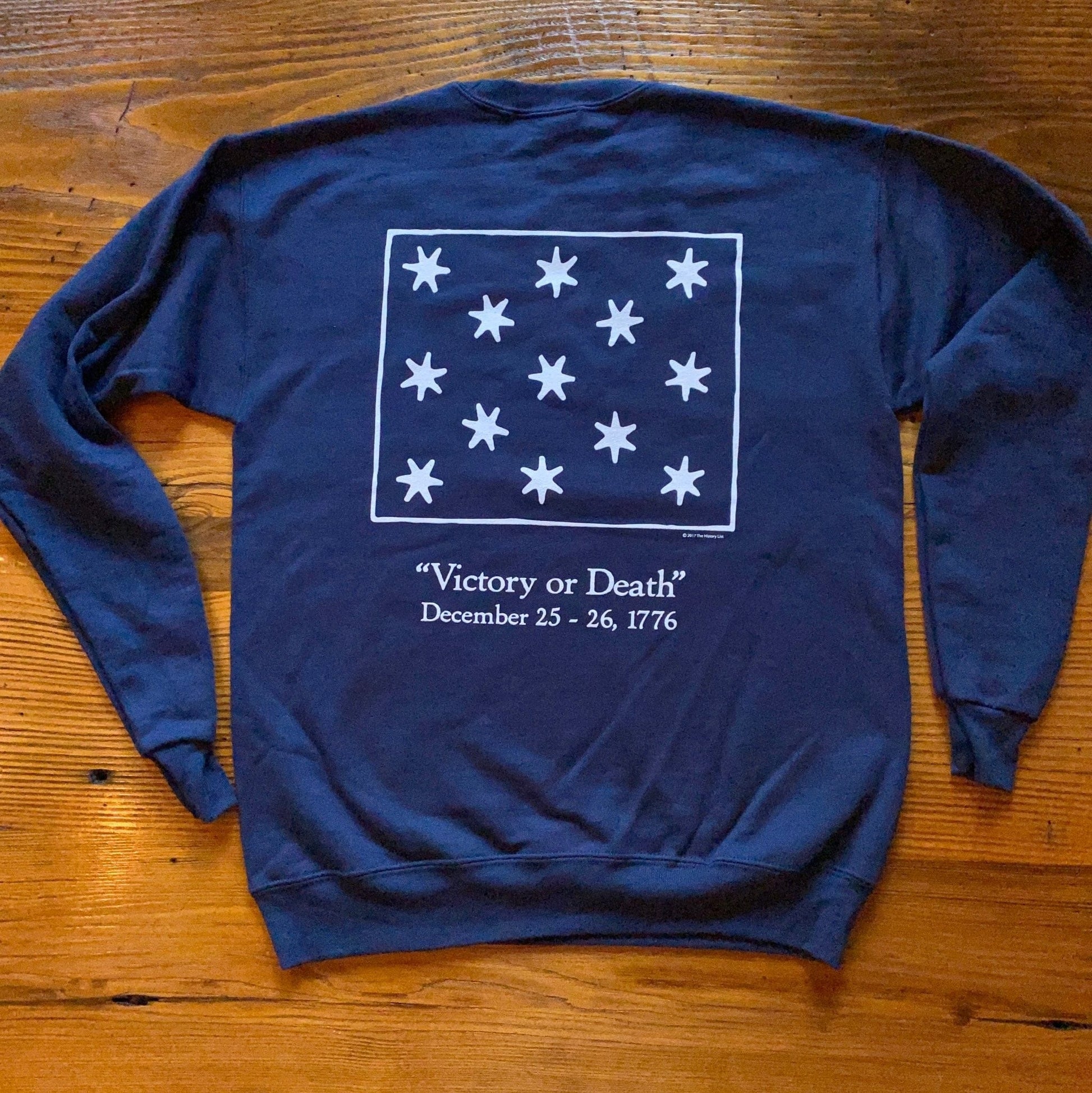 Back of "Victory" crewneck sweatshirt from the History List Store