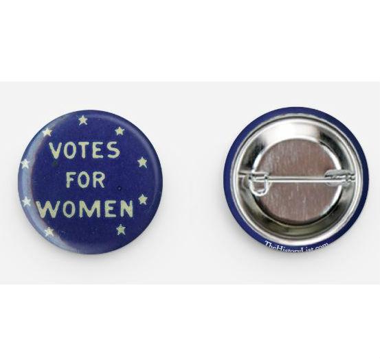 Blue "Votes for Women" Button pin from The History List Store