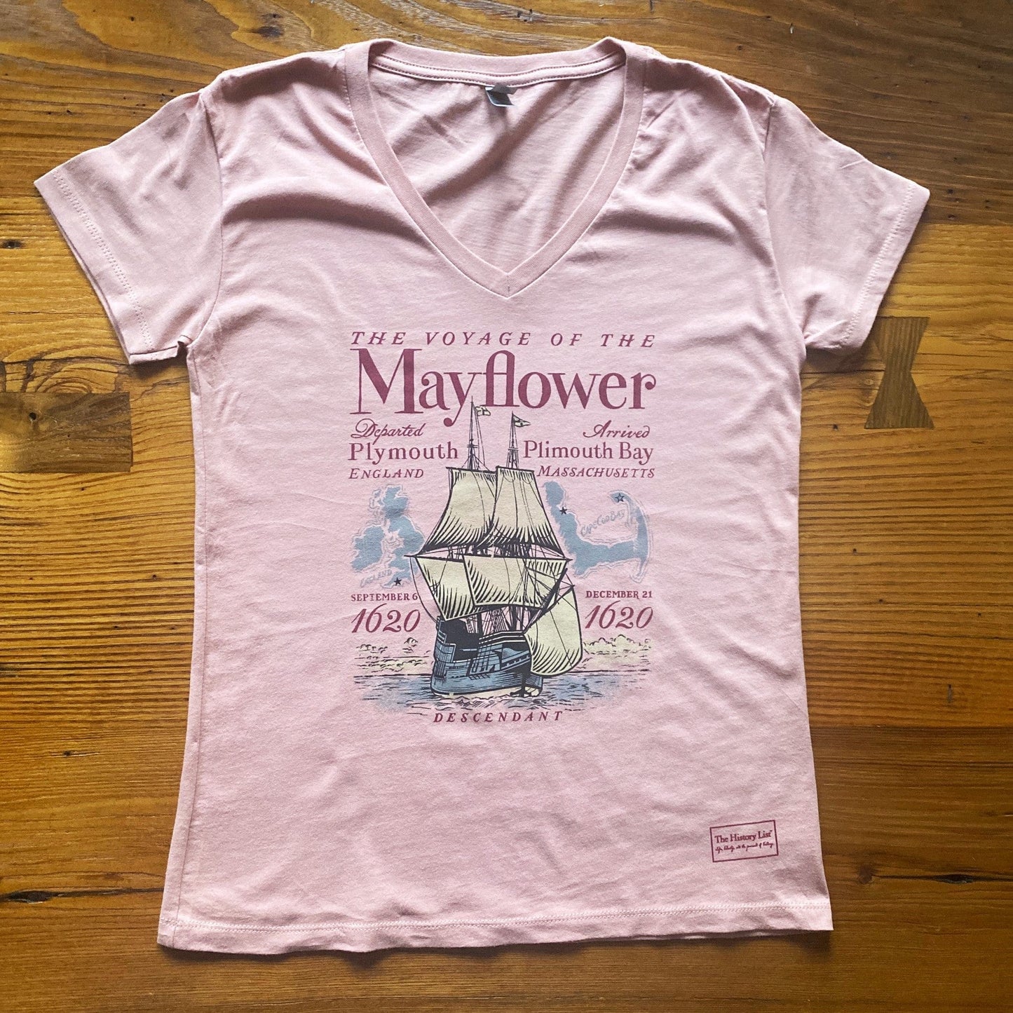 Desert Pink "The Voyage of the Mayflower" Women's v-neck shirt from the history list store