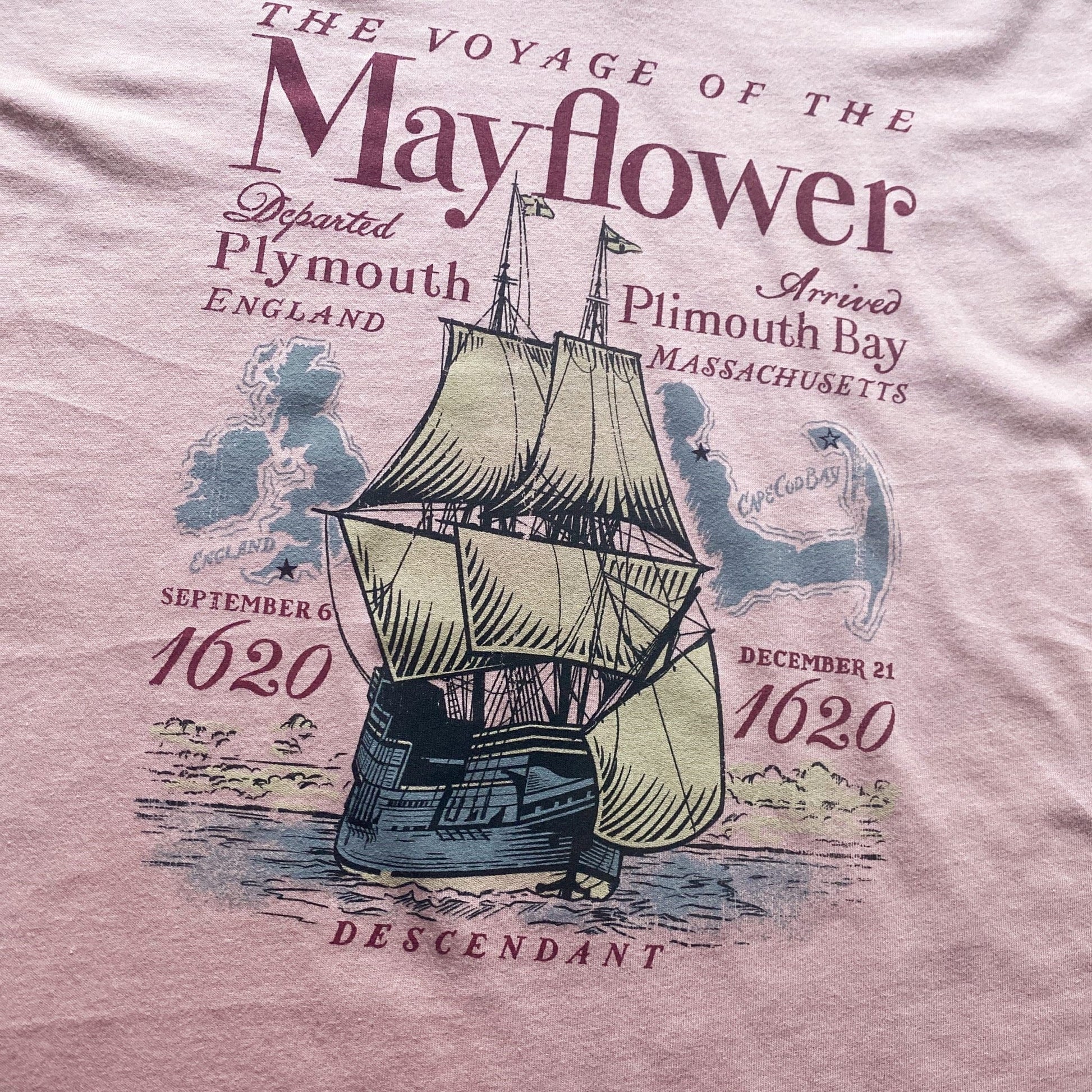 Close-up Pink "The Voyage of the Mayflower" Women's v-neck shirt from the history list store