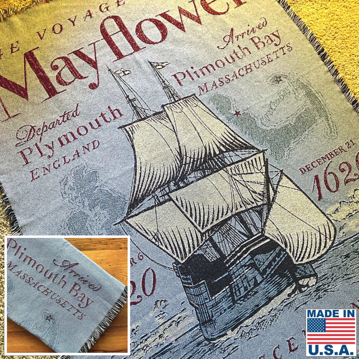 "Voyage of the Mayflower" Blanket woven in the US from The History List store