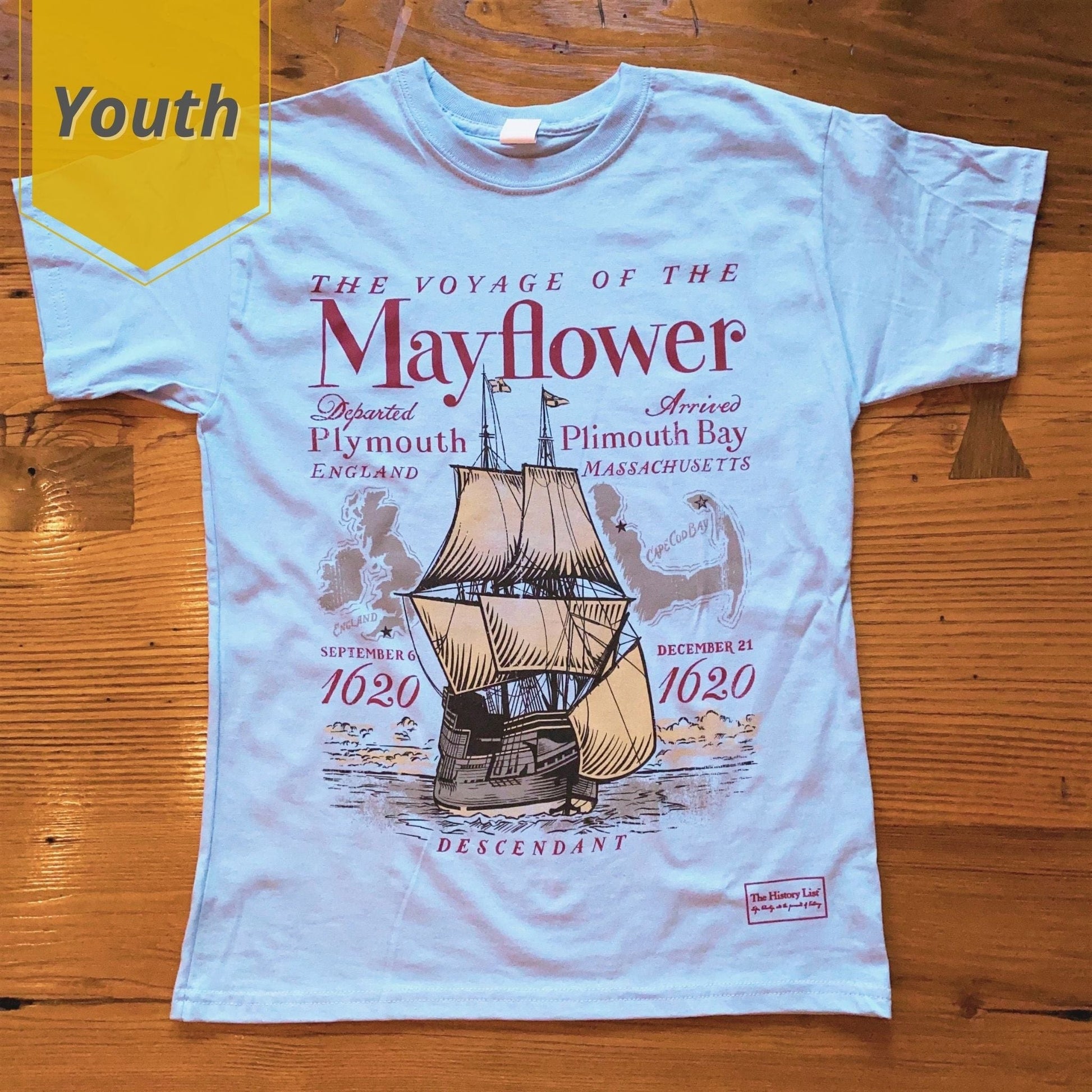 "The Voyage of the Mayflower" Shirt in Youth sizes from the history list store