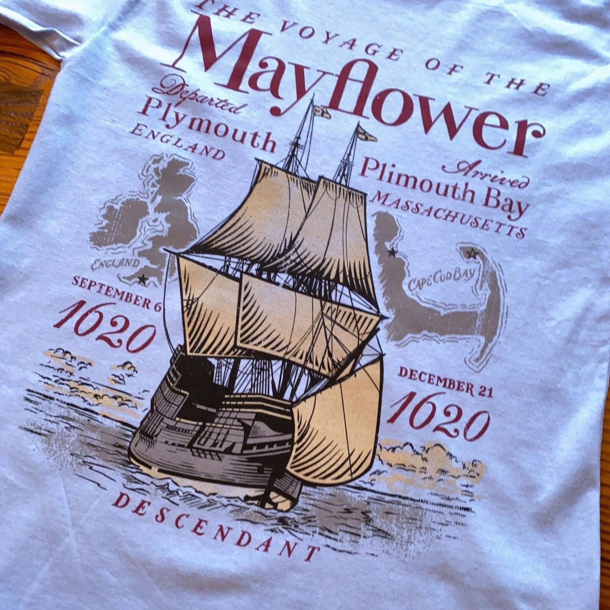 Light Blue Close-up "The Voyage of the Mayflower" Shirt in Youth sizes from the history list store