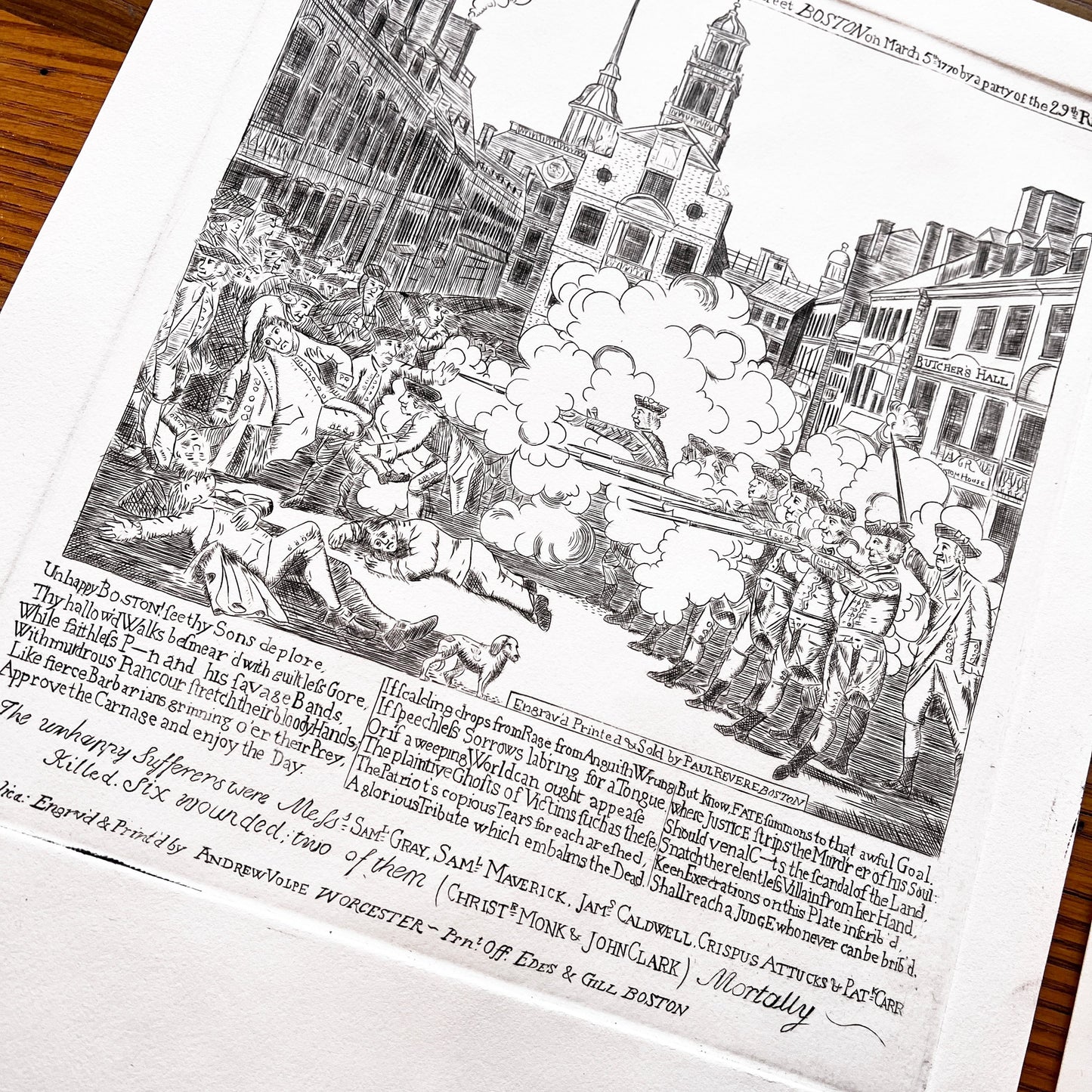 Black and White Boston Massacre Hand-Engraved print, after Revere from the History List store