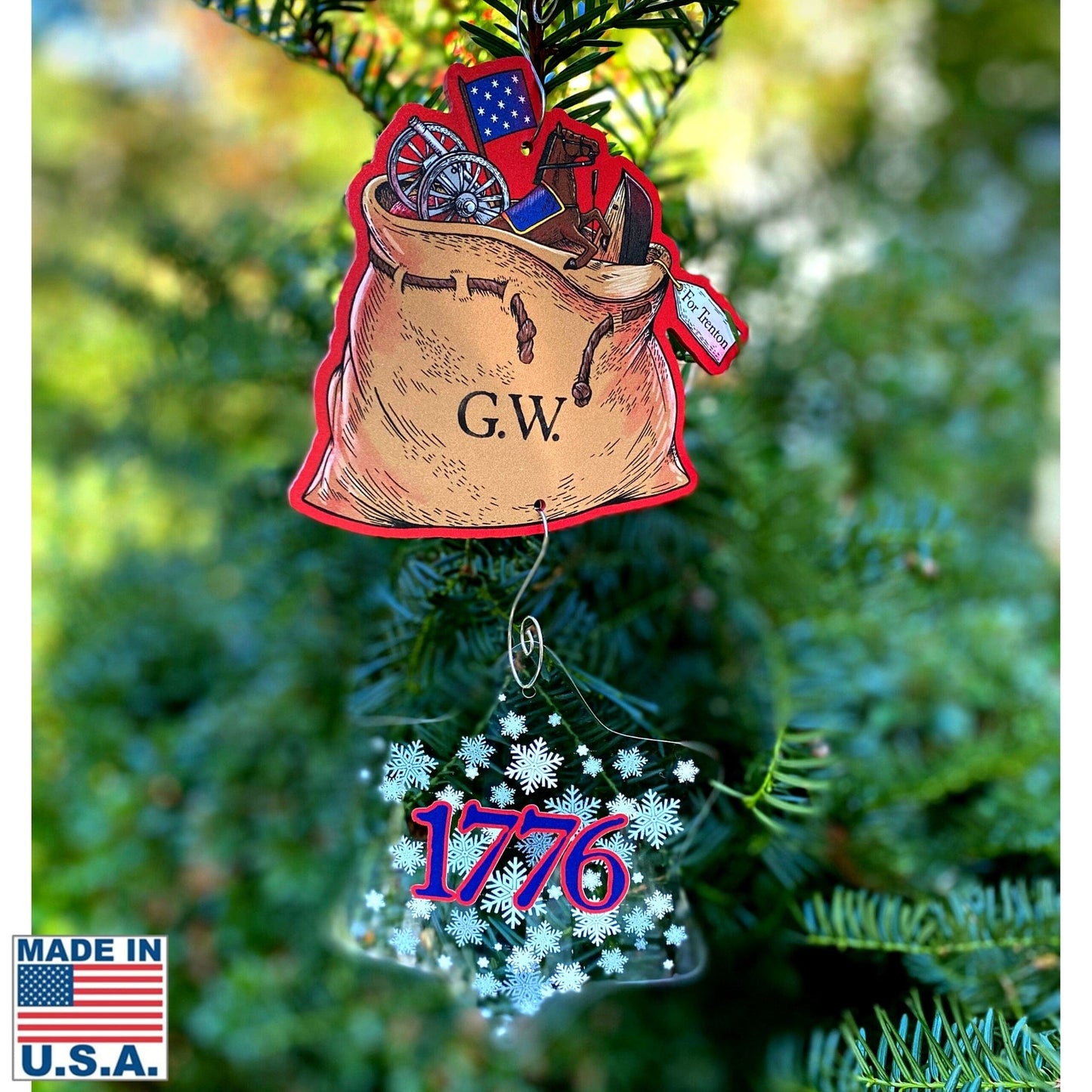 George Washington's Christmas Day Crossing of the Delaware Ornament Made in America from The History List store - gift bag on top