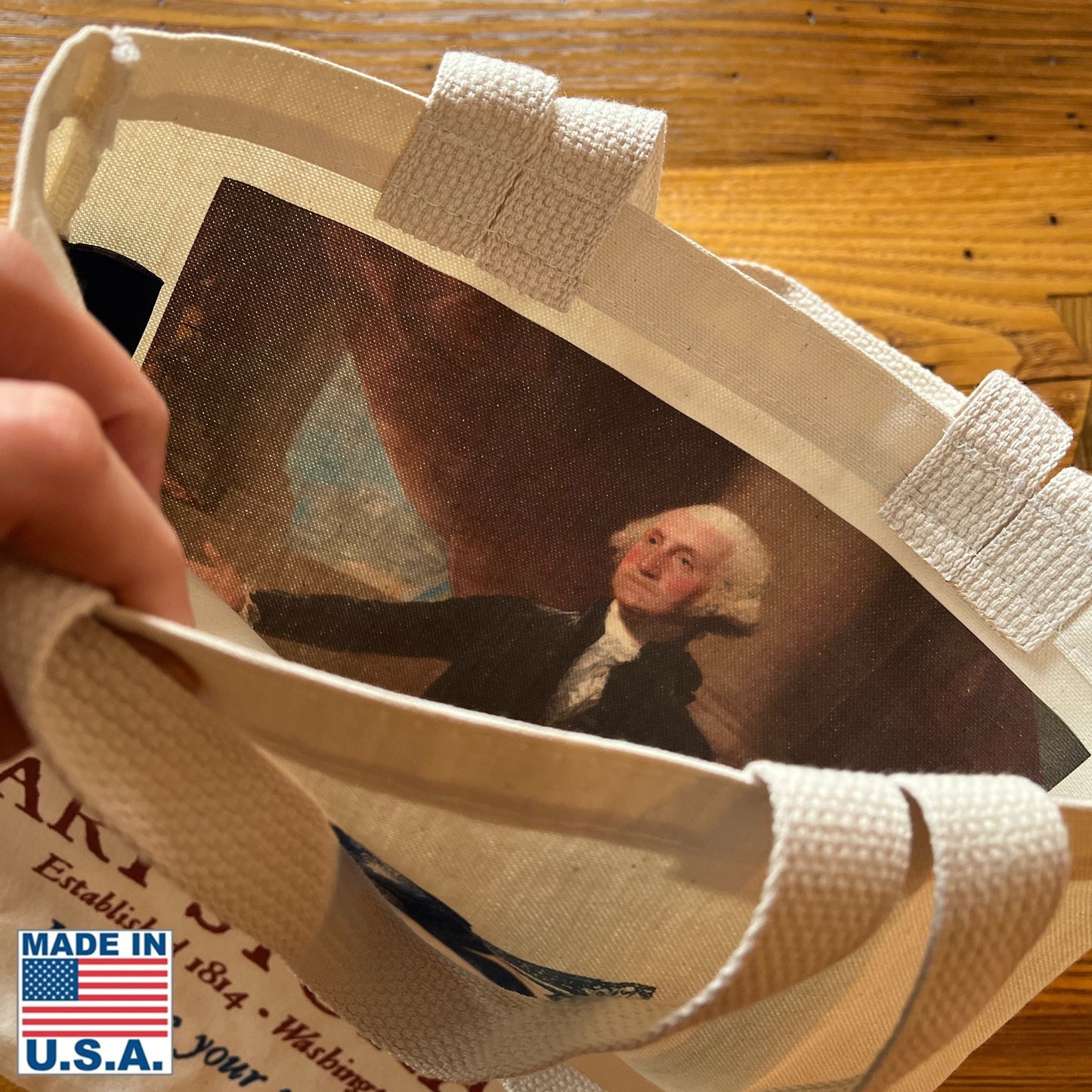 Dolley Madison Tote Bag with Washington Portrait Inside