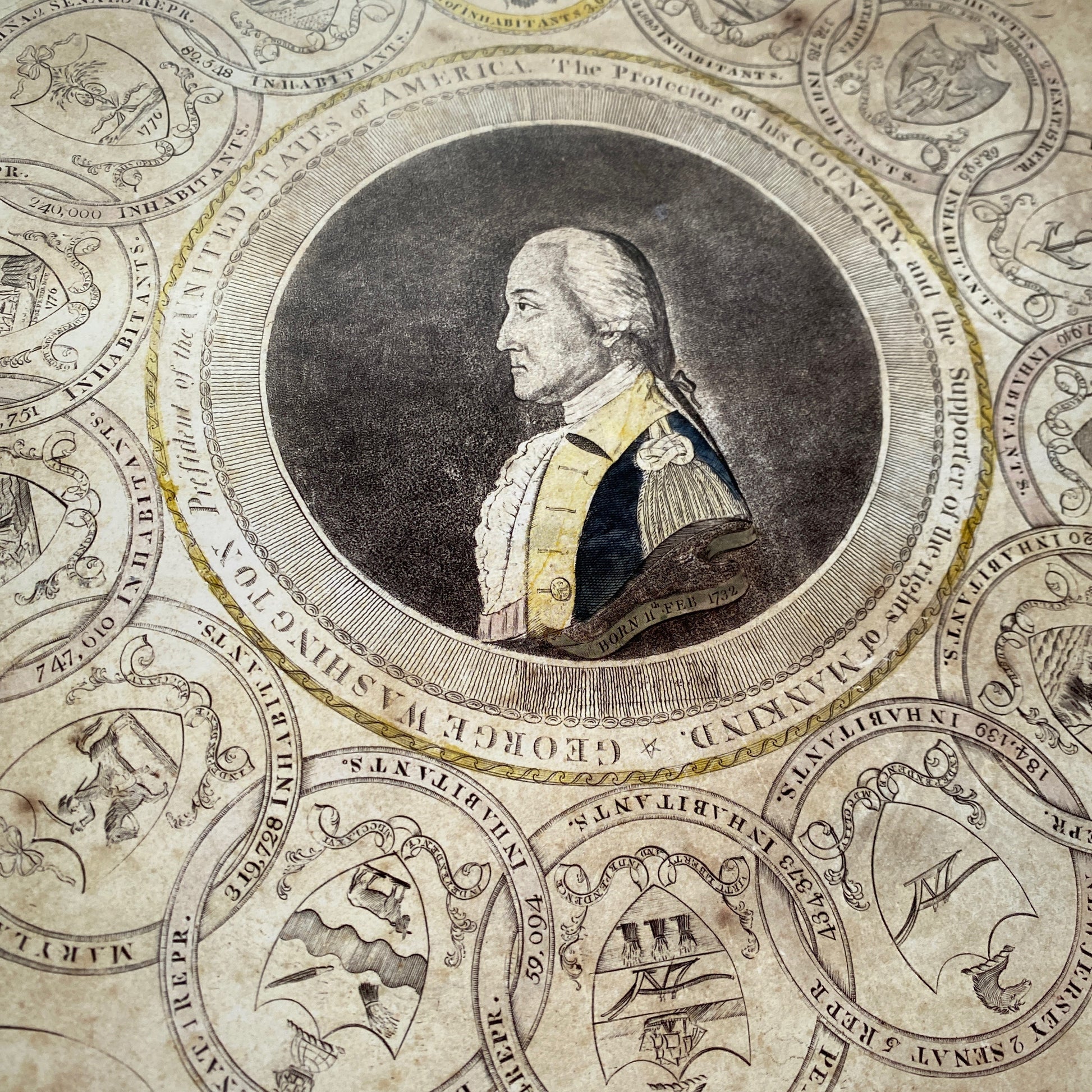Close-up of Washington Portrait from "George Washington and the 13 States" Historic poster from The History List store