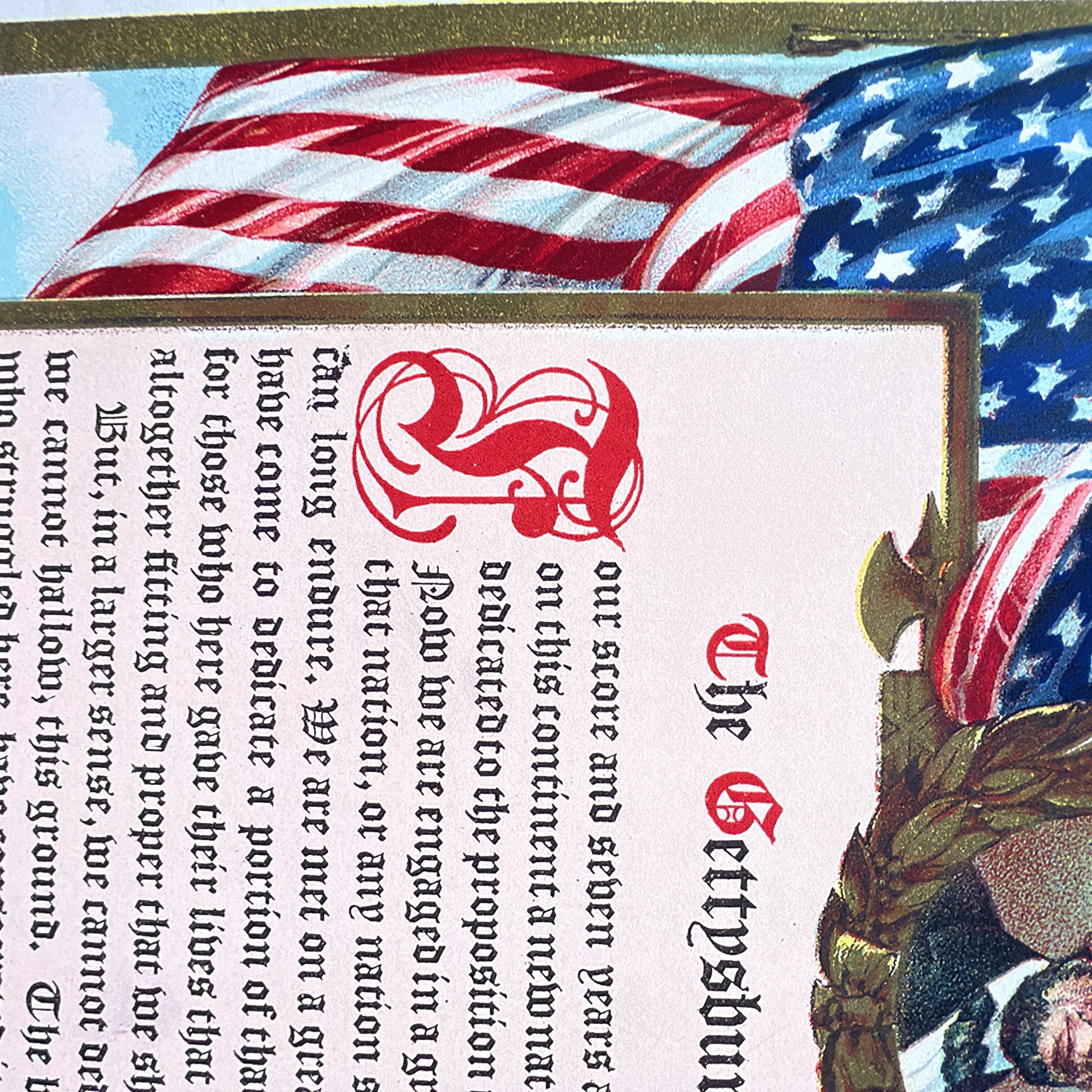 Gettysburg Address in full color with Lincoln and flags — Archival pri ...