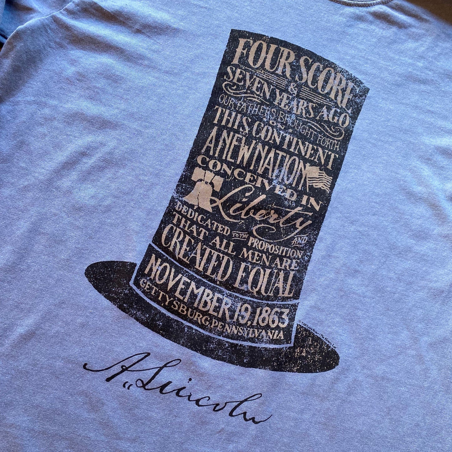 Close-up Lincoln's Gettysburg Address and Stovepipe Hat Shirt from the History List Store