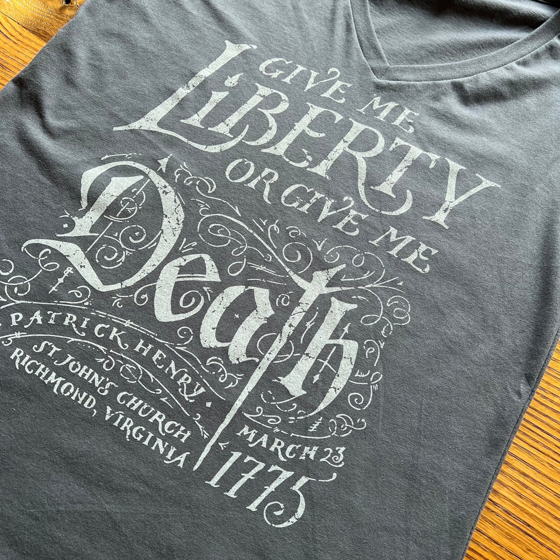 closeup "Give me liberty, or give me death!" Women's v-neck shirt from the history list store