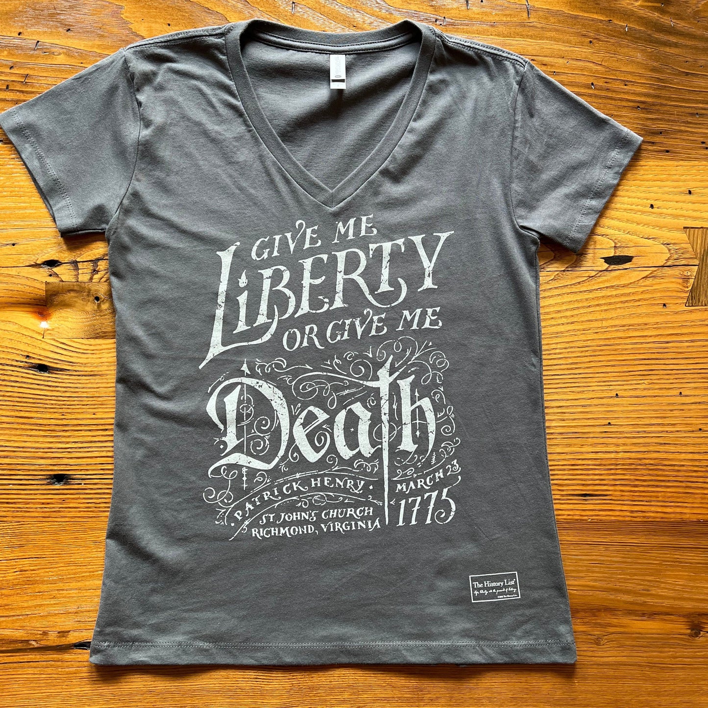 "Give me liberty, or give me death!" Women's v-neck shirt from the history list store
