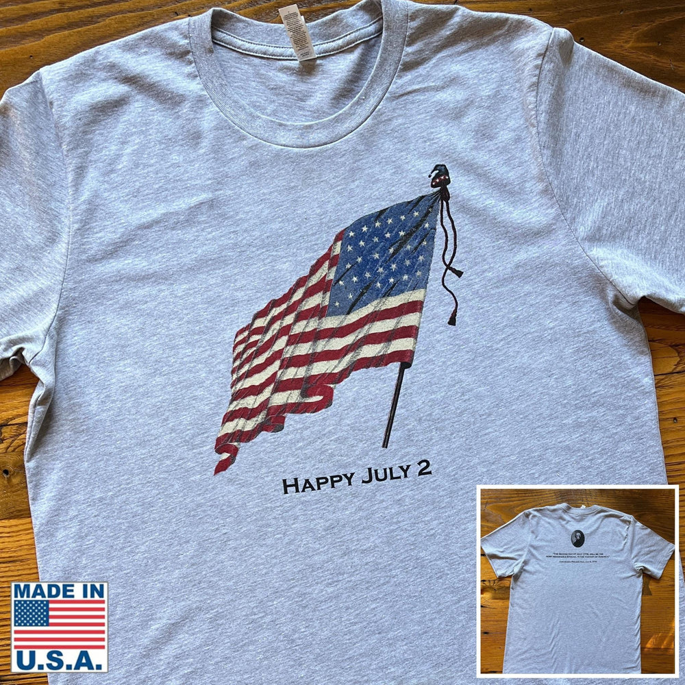 Crewneck "Happy July 2" T-shirt with John Adams and his quote on the back gift from the history list store