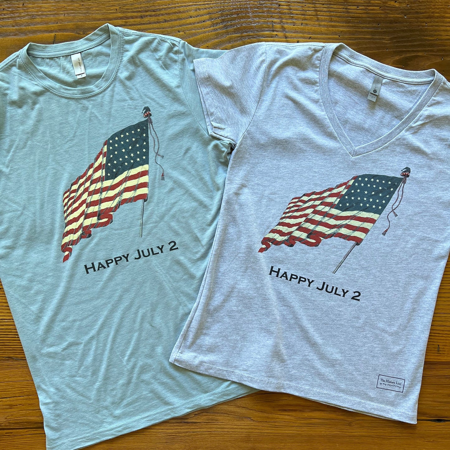 "Happy July 2” v-neck shirt with John Adams and his quote on the back from The History List store