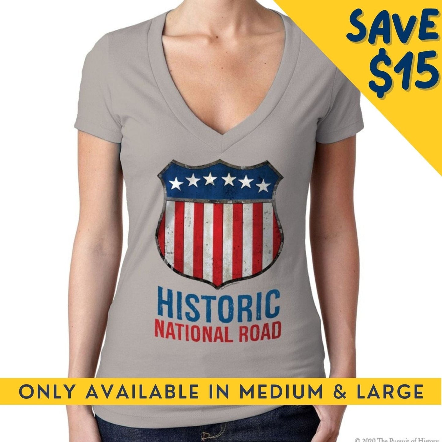 "Historic National Road" V-neck shirt — Only one left