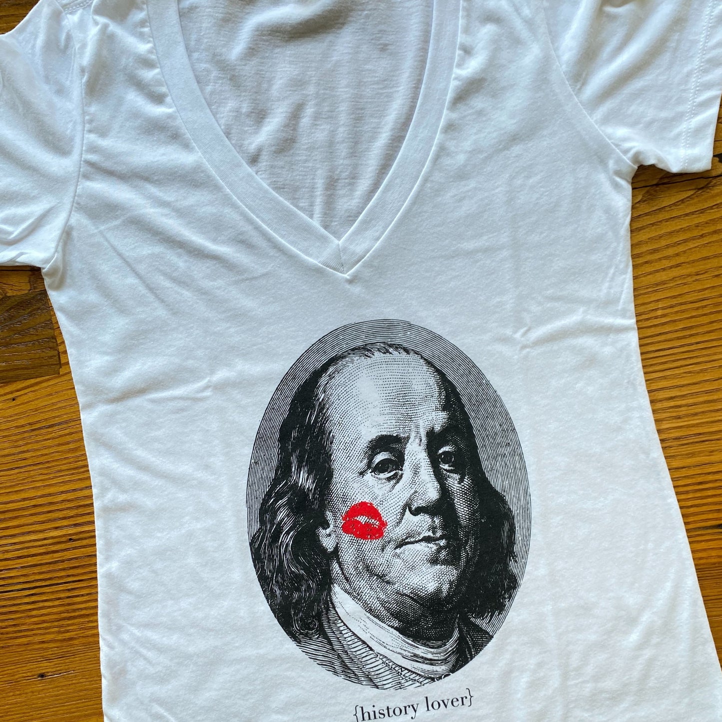 "History Lover" V-neck T-shirt with Ben Franklin