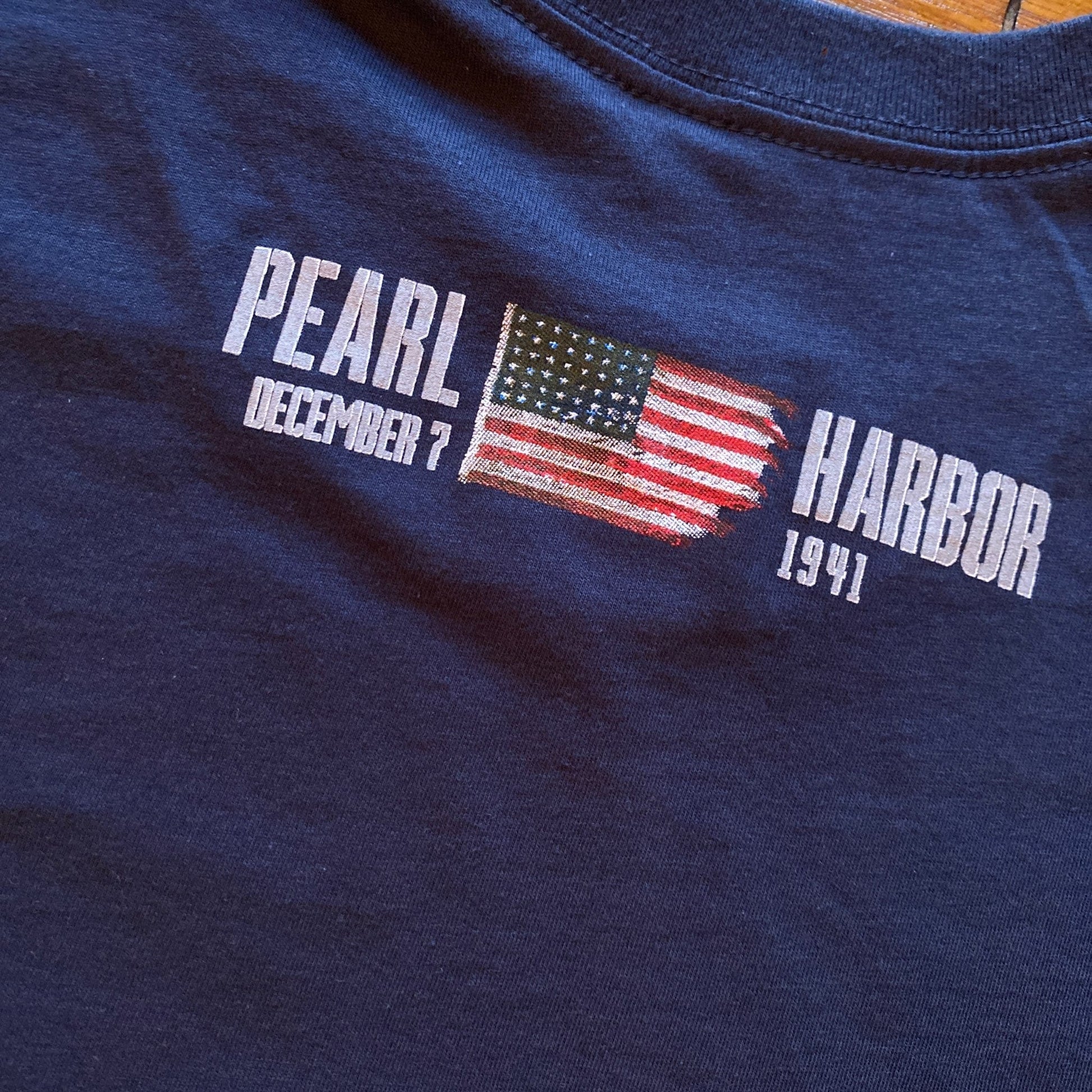 Back Close-up  “History Nerd” Pearl Harbor shirt with WWII sailor and historic flag from the History List Store