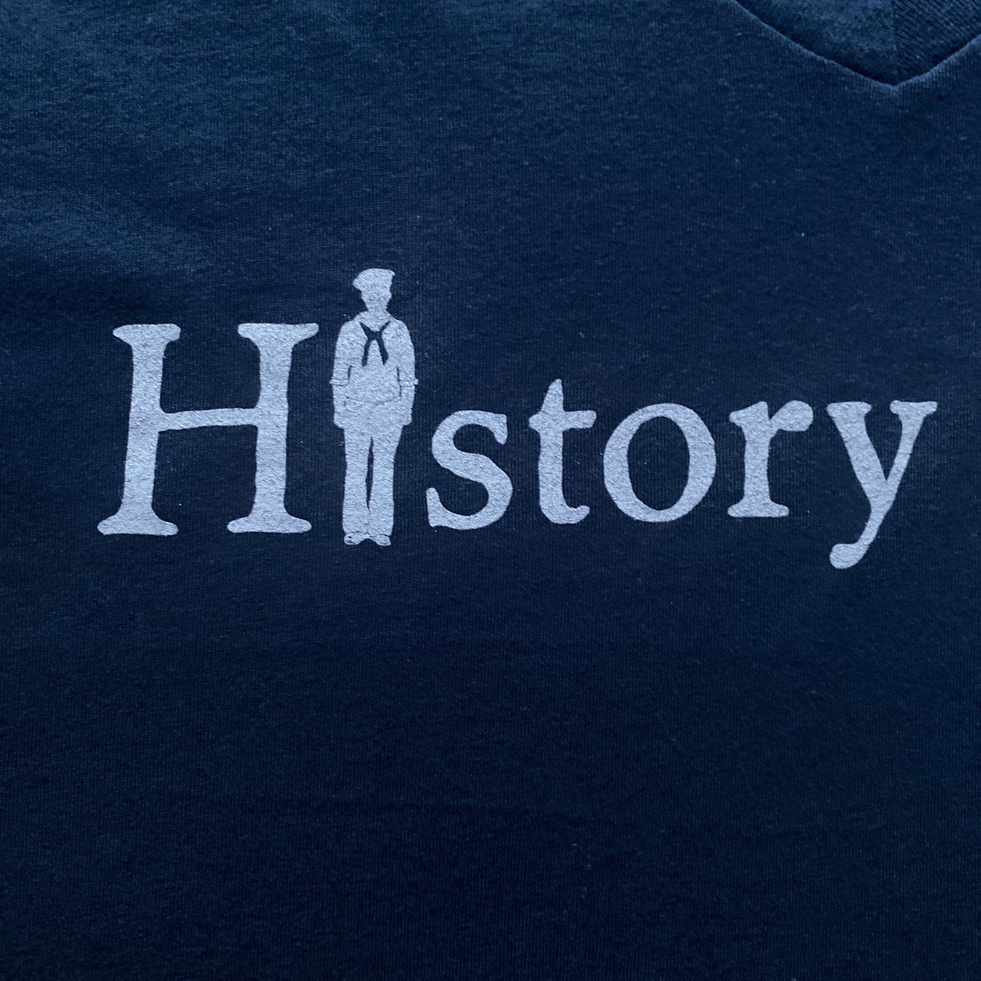 Front Close-up “History Nerd” Pearl Harbor V-neck shirt with WWII sailor and historic flag from the History List Store