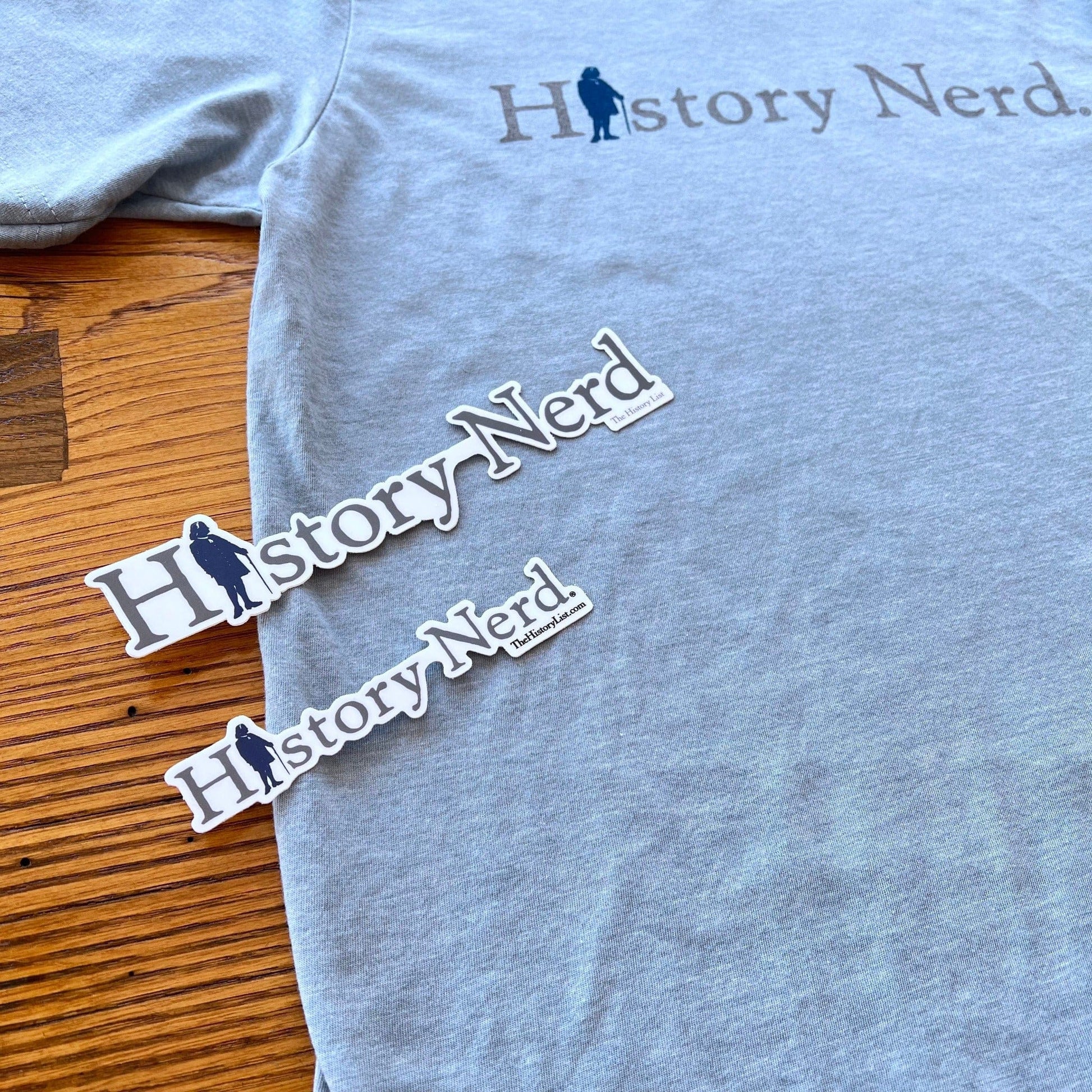 "History Nerd" shirt and sticker with Ben Franklin from The History List Store