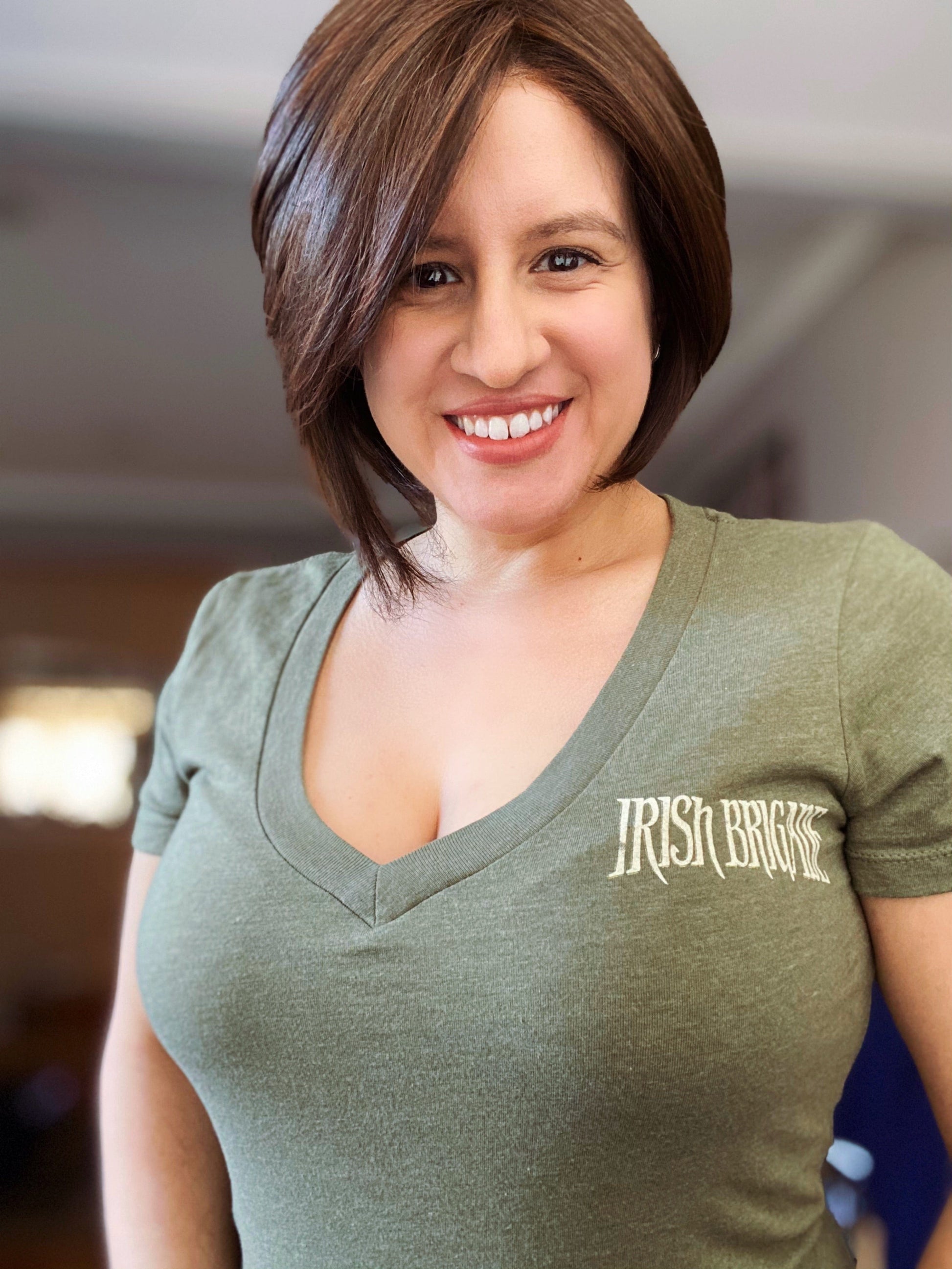 Historydame wearing The Civil War "Irish Brigade" V-neck shirt