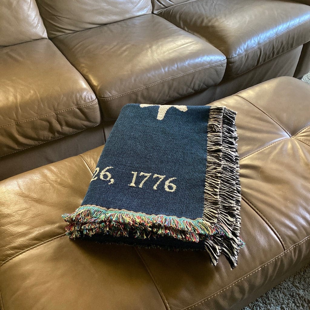 Folded "Victory" blanket woven in the US showing the stars from Washington's HQs flag from the History List Store